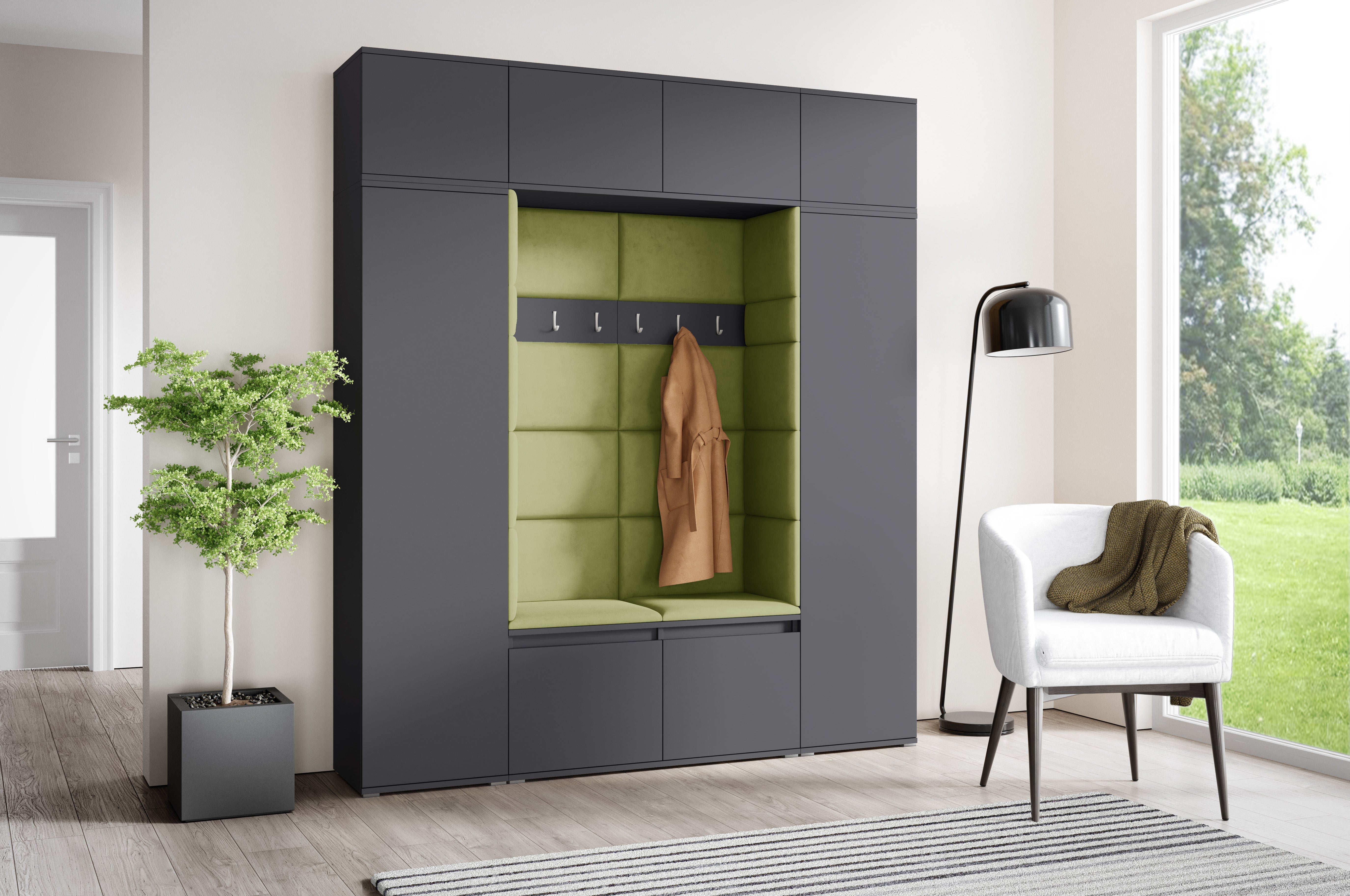 PK Emi 32 Hallway Wardrobe Graphite - Upholstered Panels in Various Colours