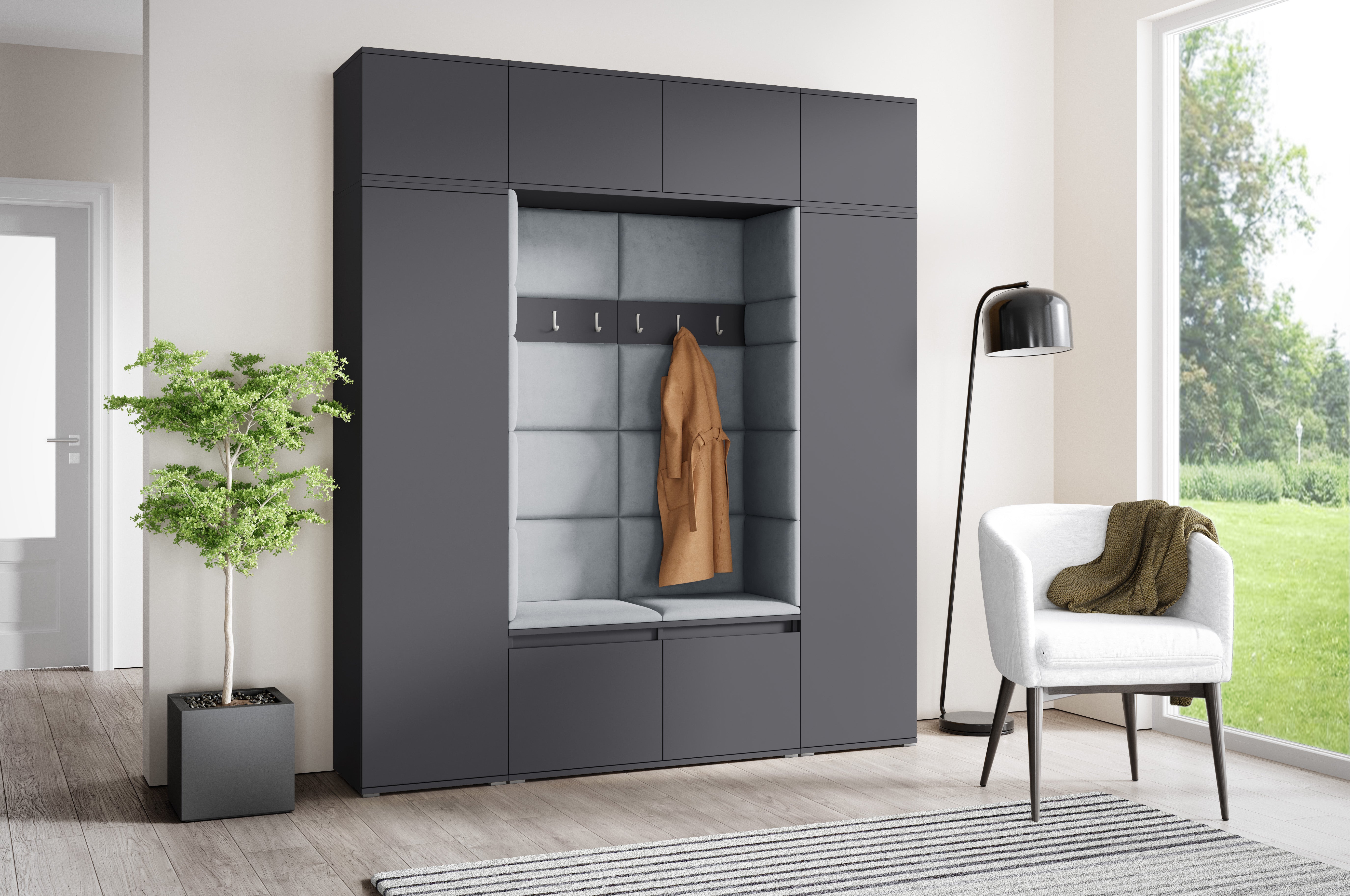 PK Emi 32 Hallway Wardrobe Graphite - Upholstered Panels in Various Colours