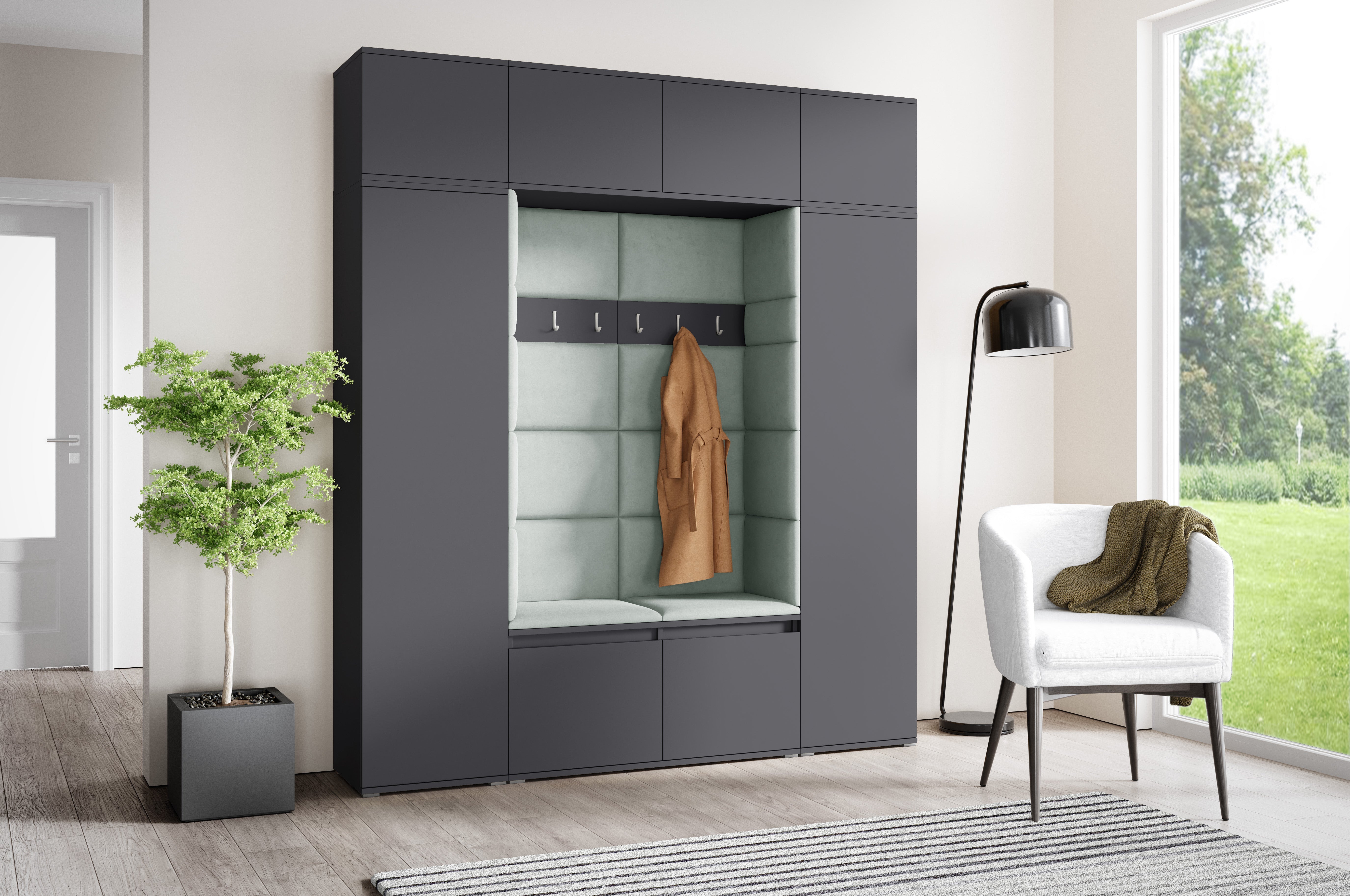 PK Emi 32 Hallway Wardrobe Graphite - Upholstered Panels in Various Colours