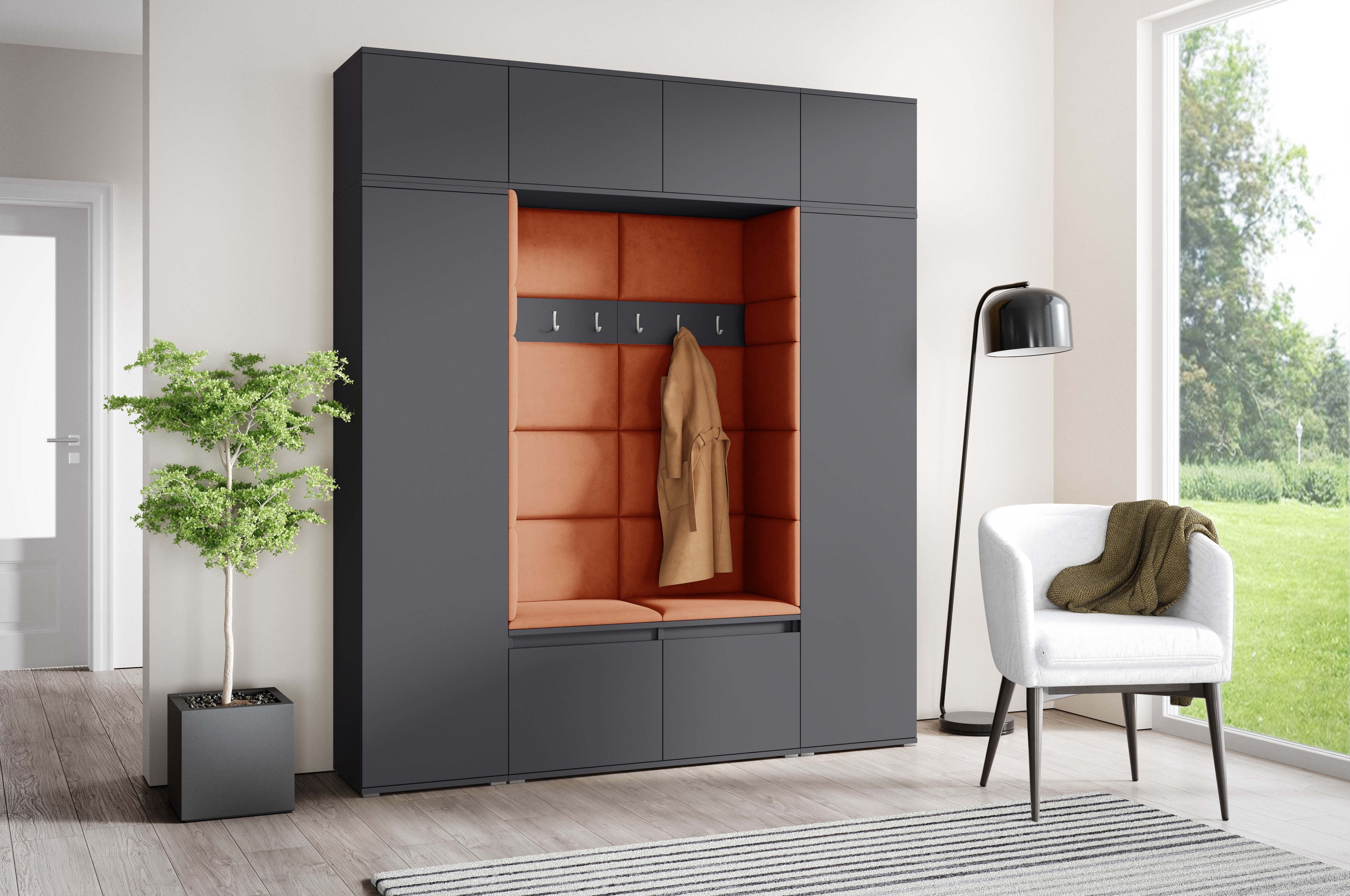 PK Emi 32 Hallway Wardrobe Graphite - Upholstered Panels in Various Colours