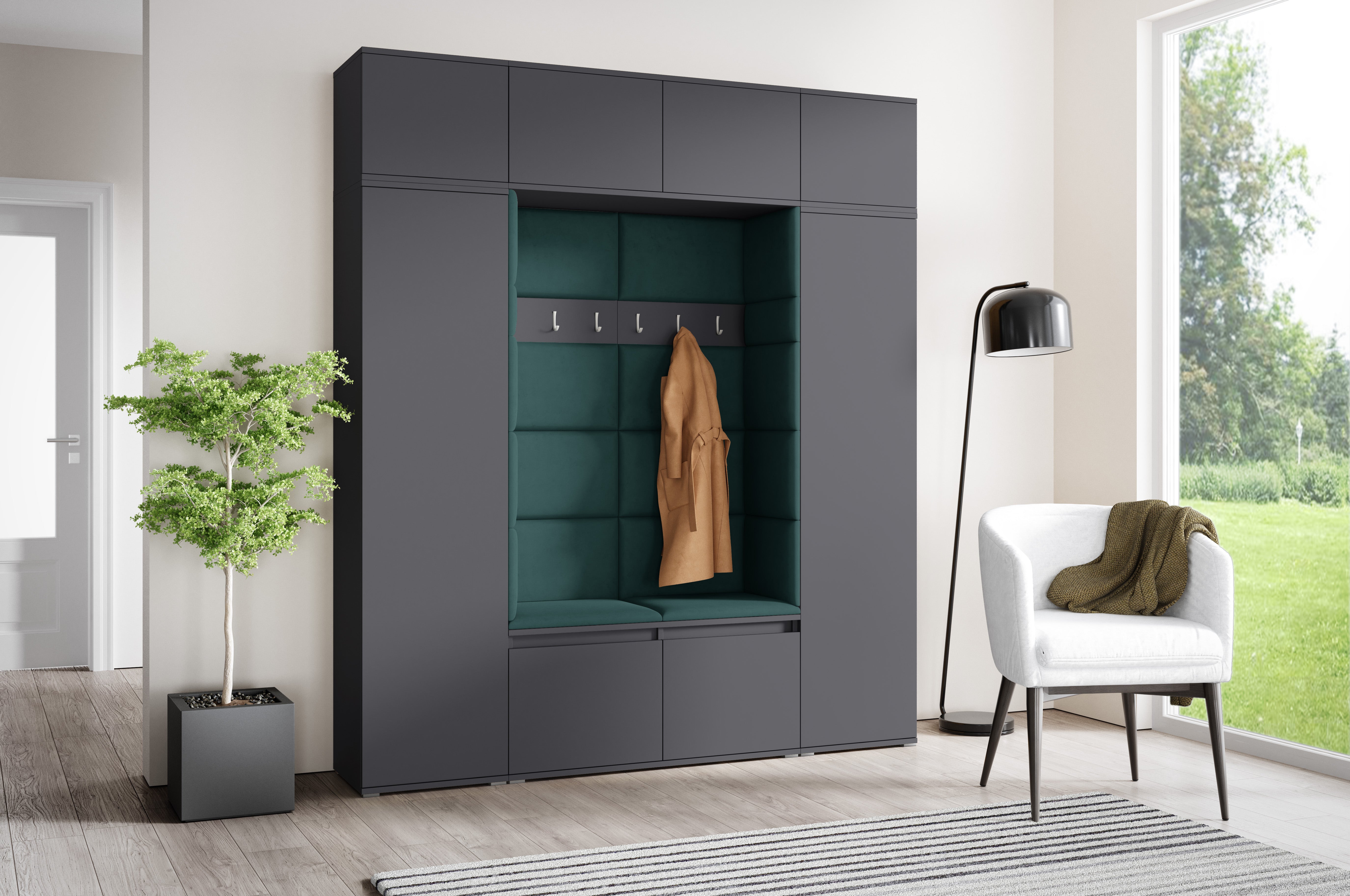 PK Emi 32 Hallway Wardrobe Graphite - Upholstered Panels in Various Colours