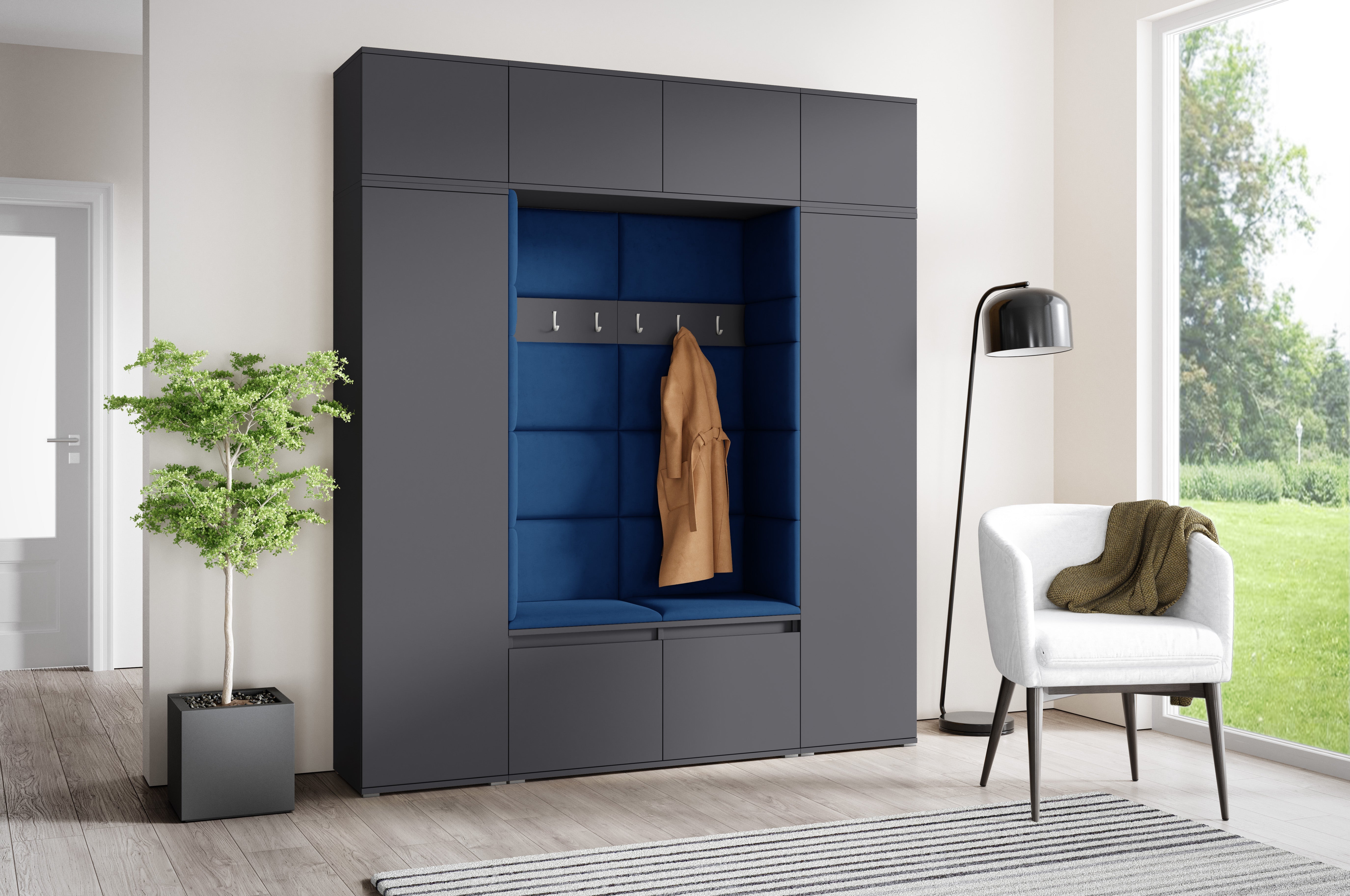 PK Emi 32 Hallway Wardrobe Graphite - Upholstered Panels in Various Colours