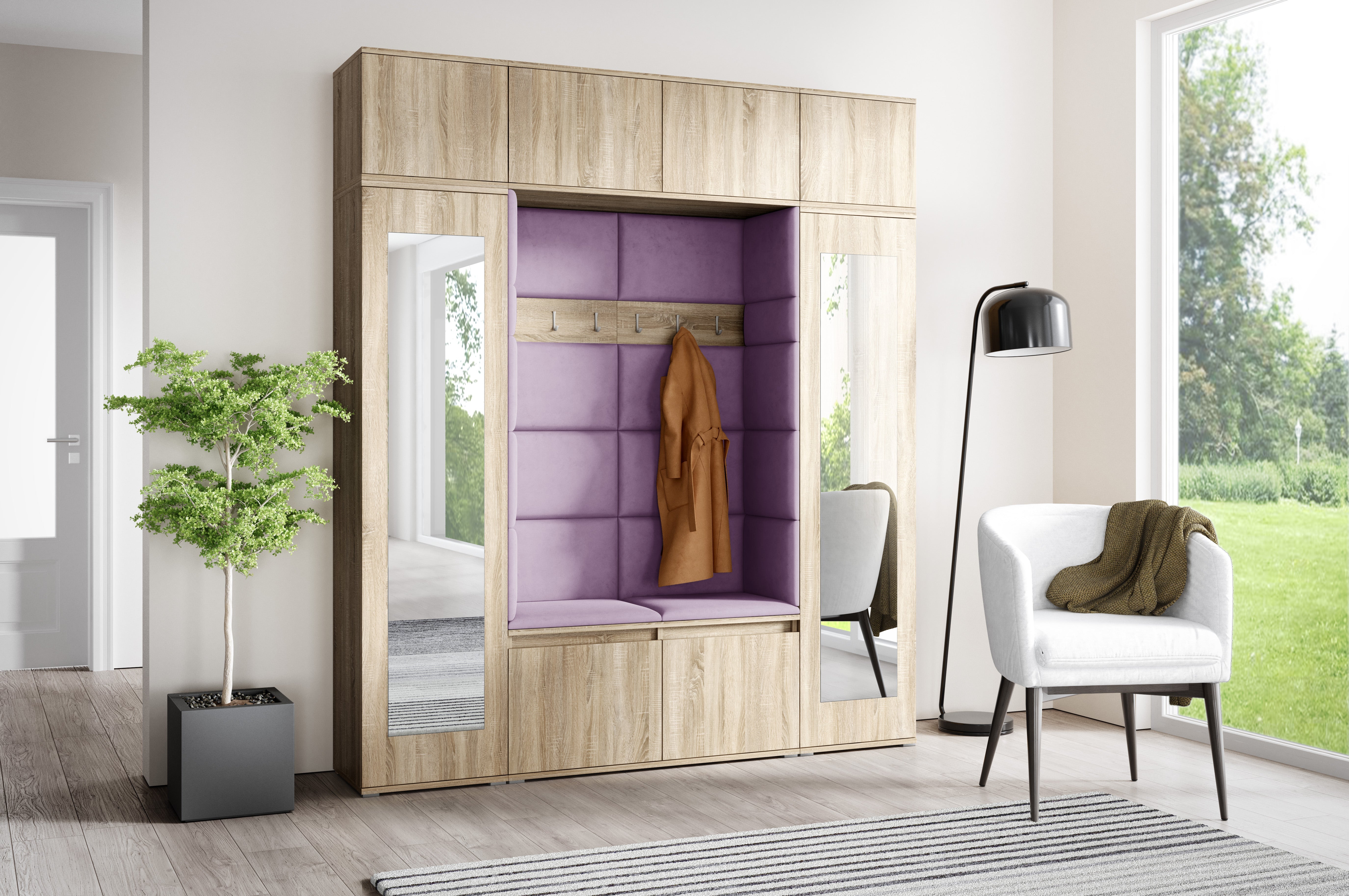 PK Emi 32 Hallway Wardrobe Sonoma Oak- Upholstered Panels in Various Colours