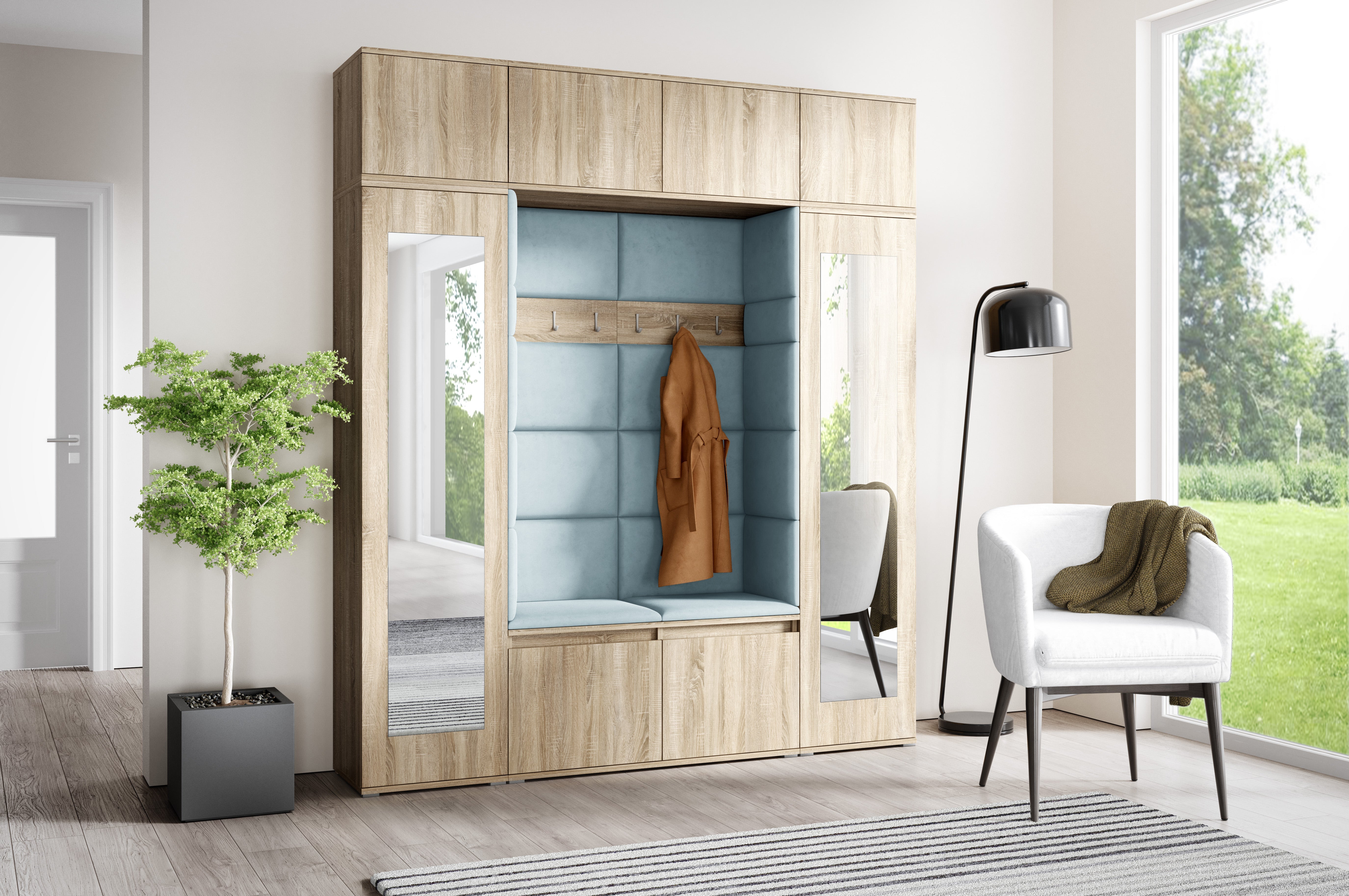 PK Emi 32 Hallway Wardrobe Sonoma Oak- Upholstered Panels in Various Colours