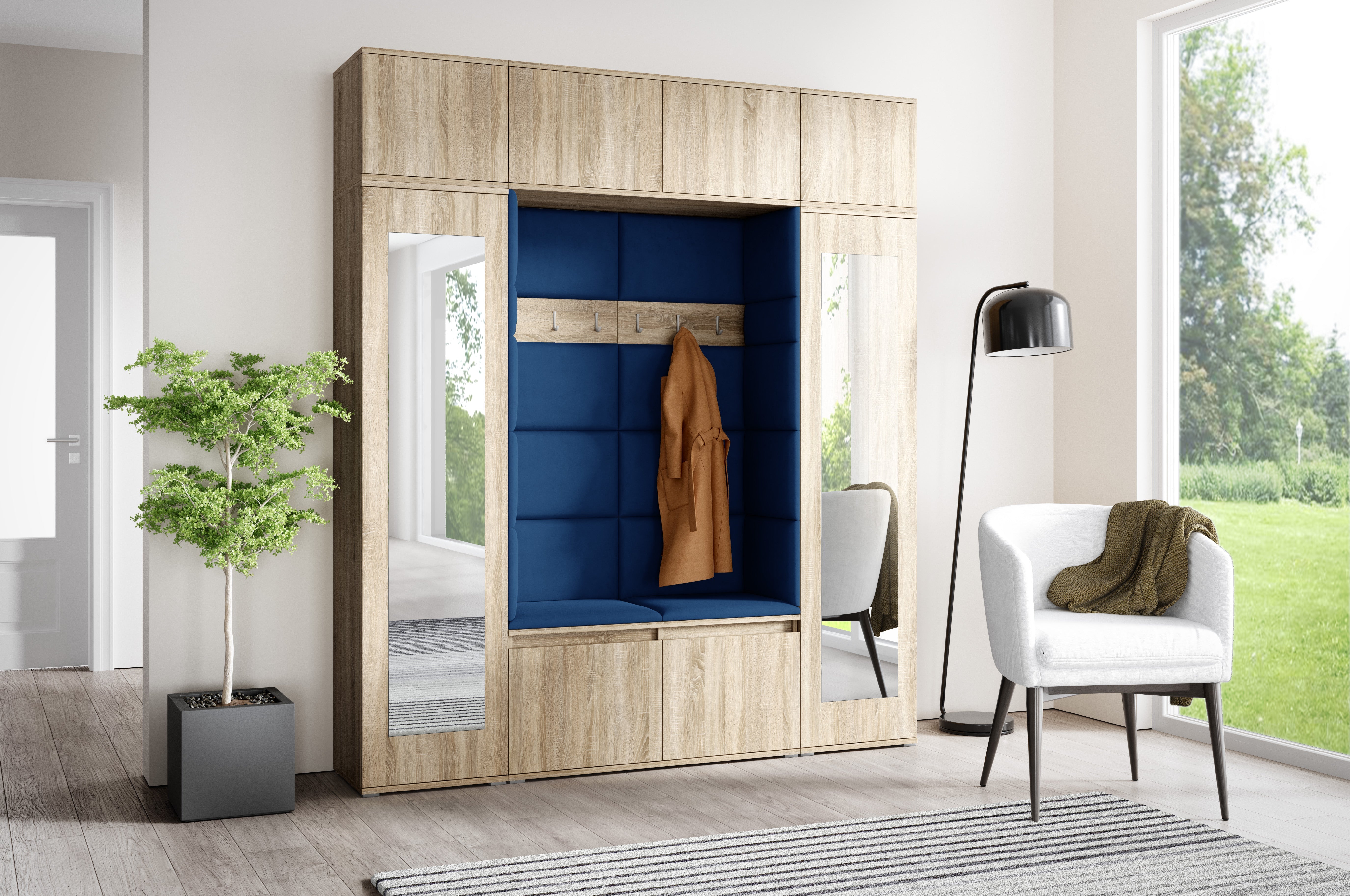 PK Emi 32 Hallway Wardrobe Sonoma Oak- Upholstered Panels in Various Colours
