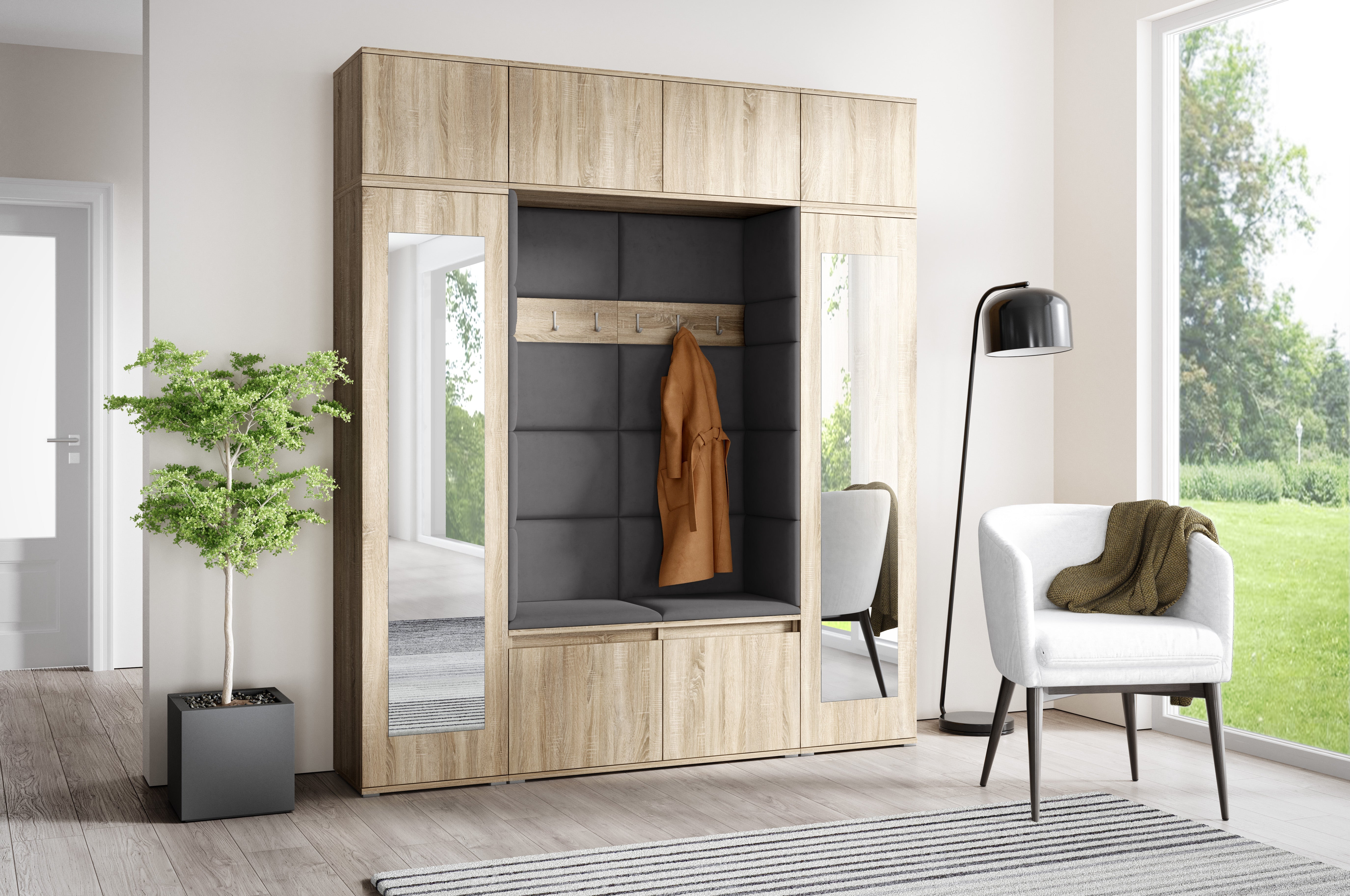 PK Emi 32 Hallway Wardrobe Sonoma Oak- Upholstered Panels in Various Colours