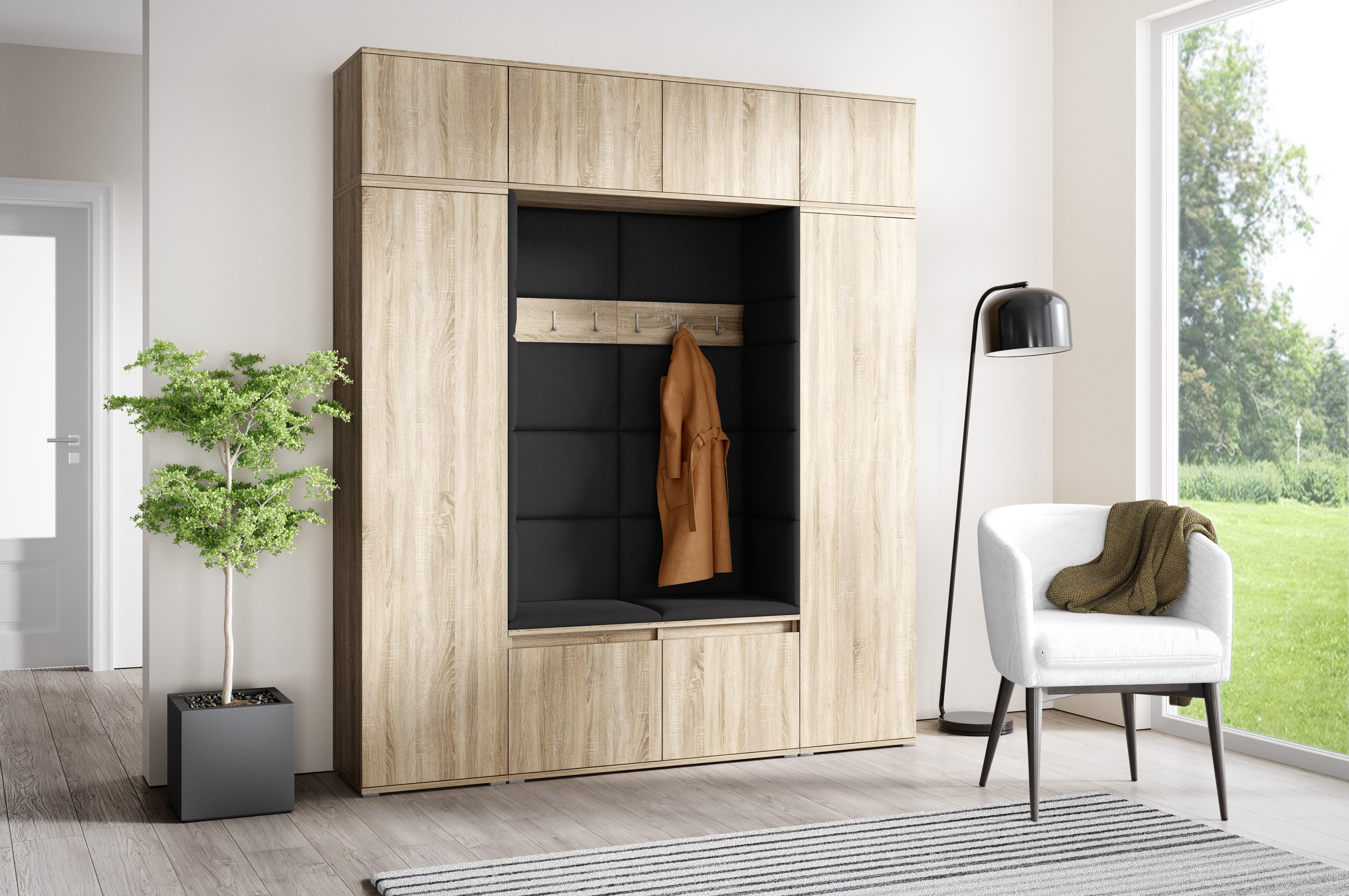 PK Emi 32 Hallway Wardrobe Sonoma Oak- Upholstered Panels in Various Colours