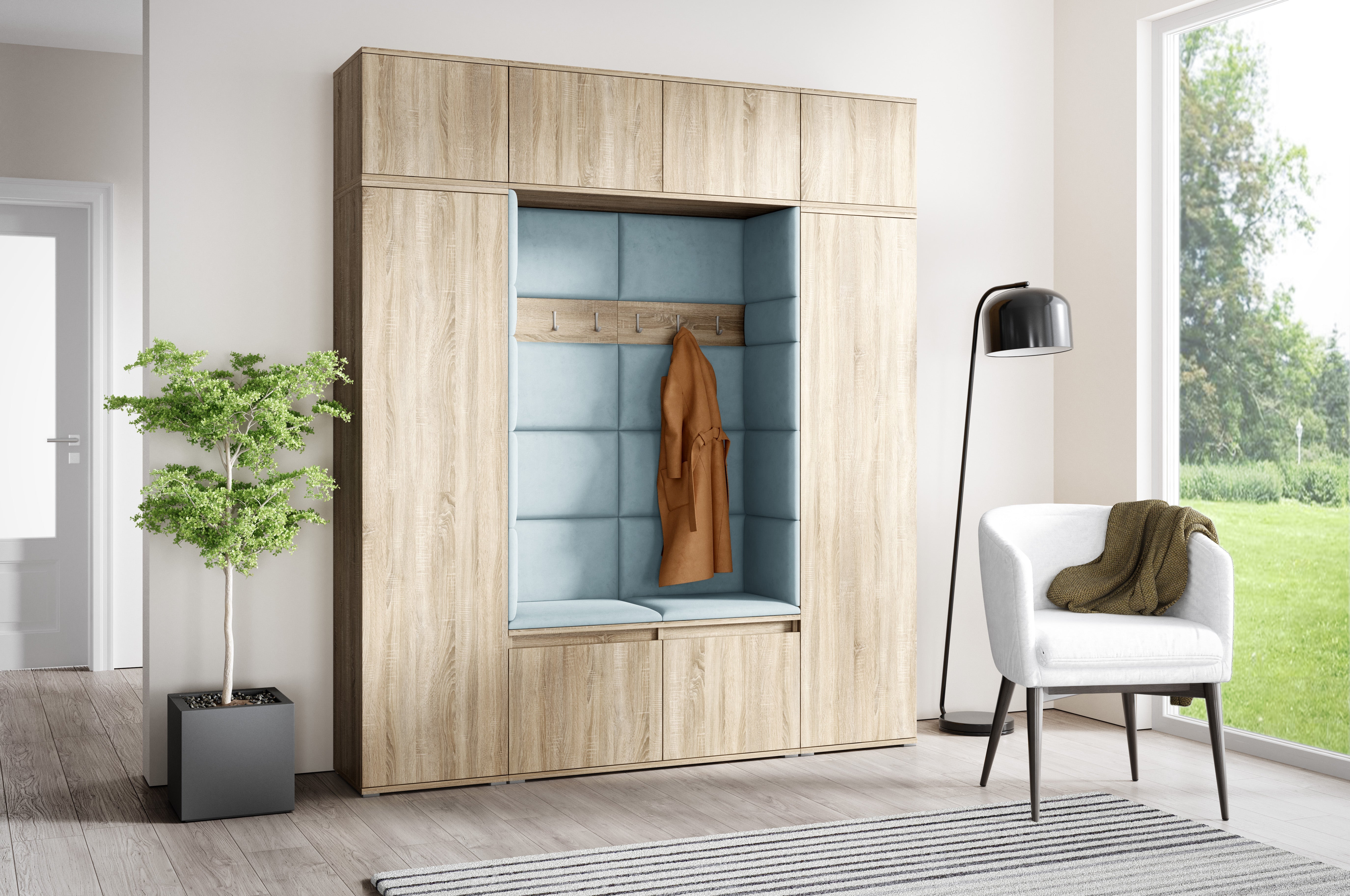 PK Emi 32 Hallway Wardrobe Sonoma Oak- Upholstered Panels in Various Colours