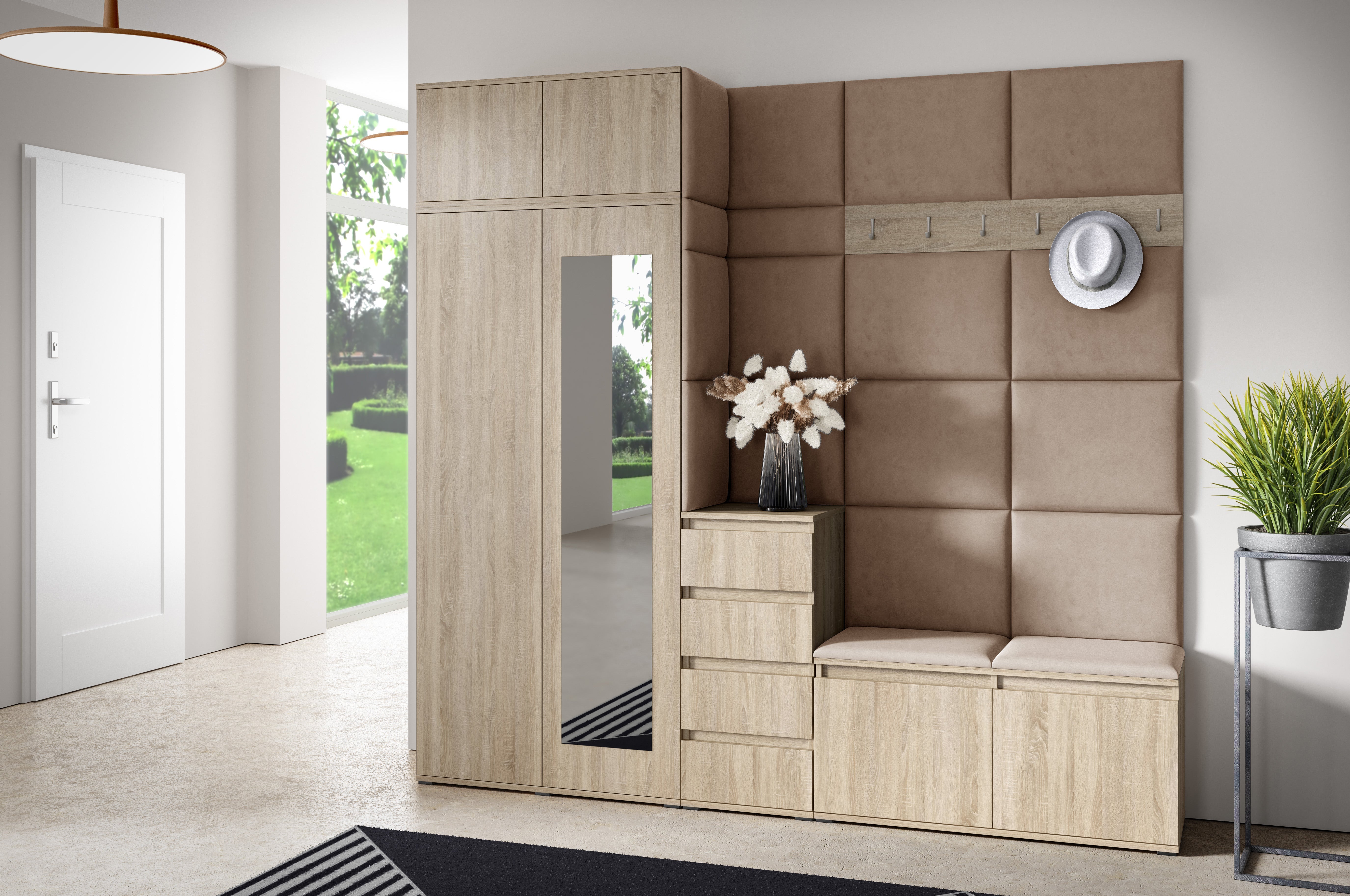 PK Emi 33 Hallway Wardrobe Sonoma Oak - Upholstered Panels in Various Colours