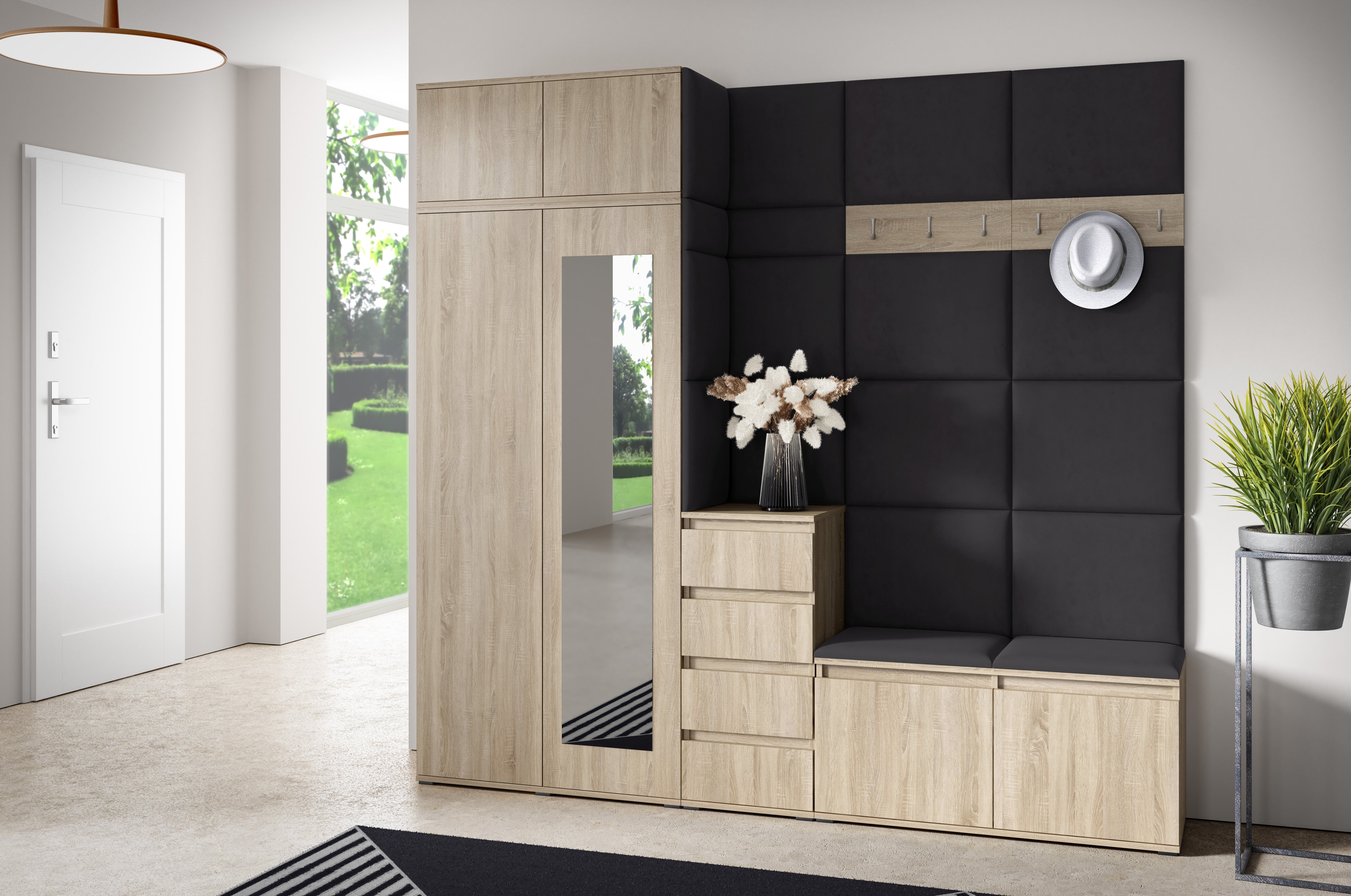 PK Emi 33 Hallway Wardrobe Sonoma Oak - Upholstered Panels in Various Colours