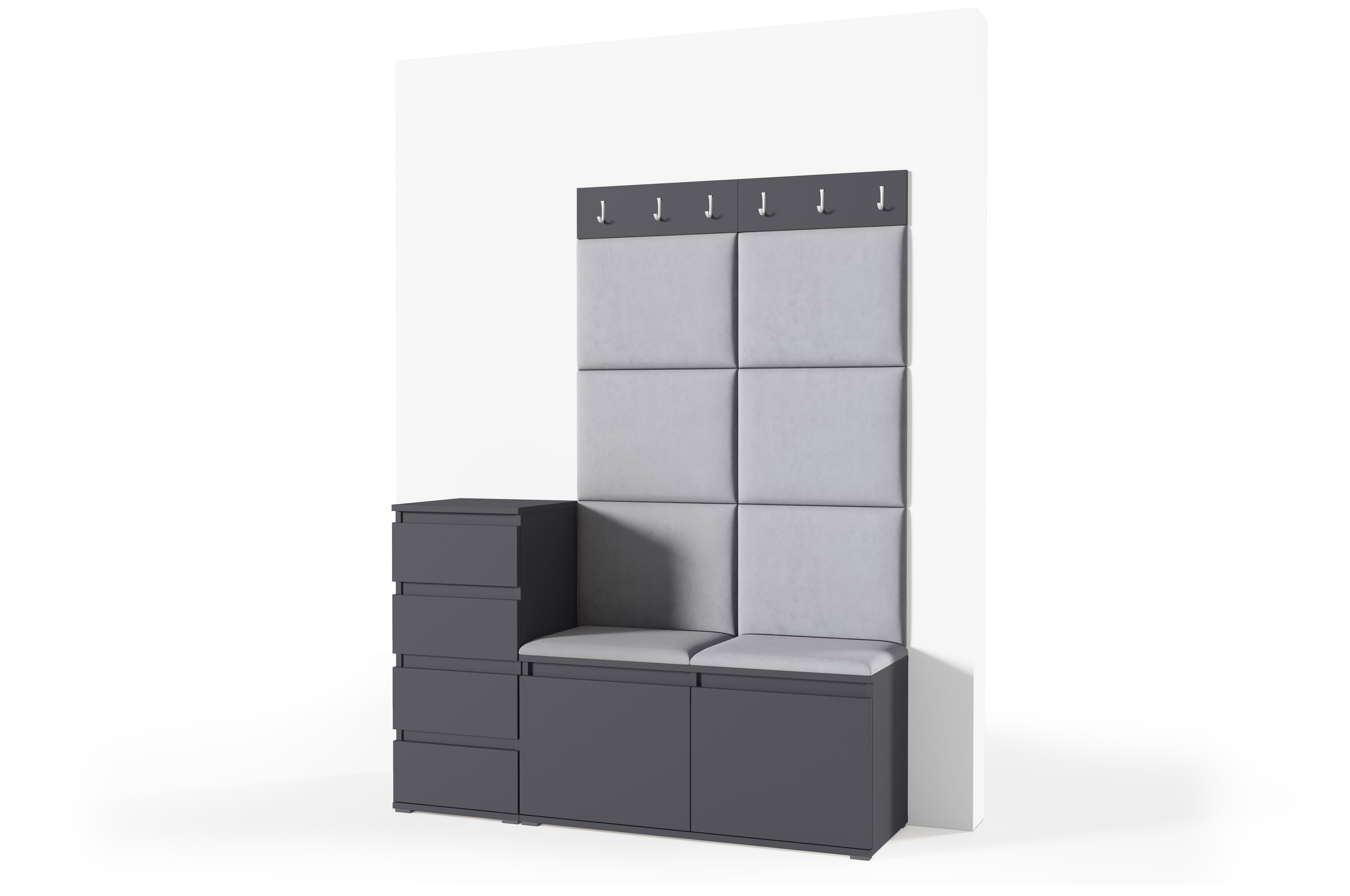 PK Emi 34 Hallway Wardrobe Graphite- Upholstered Panels in Various Colours