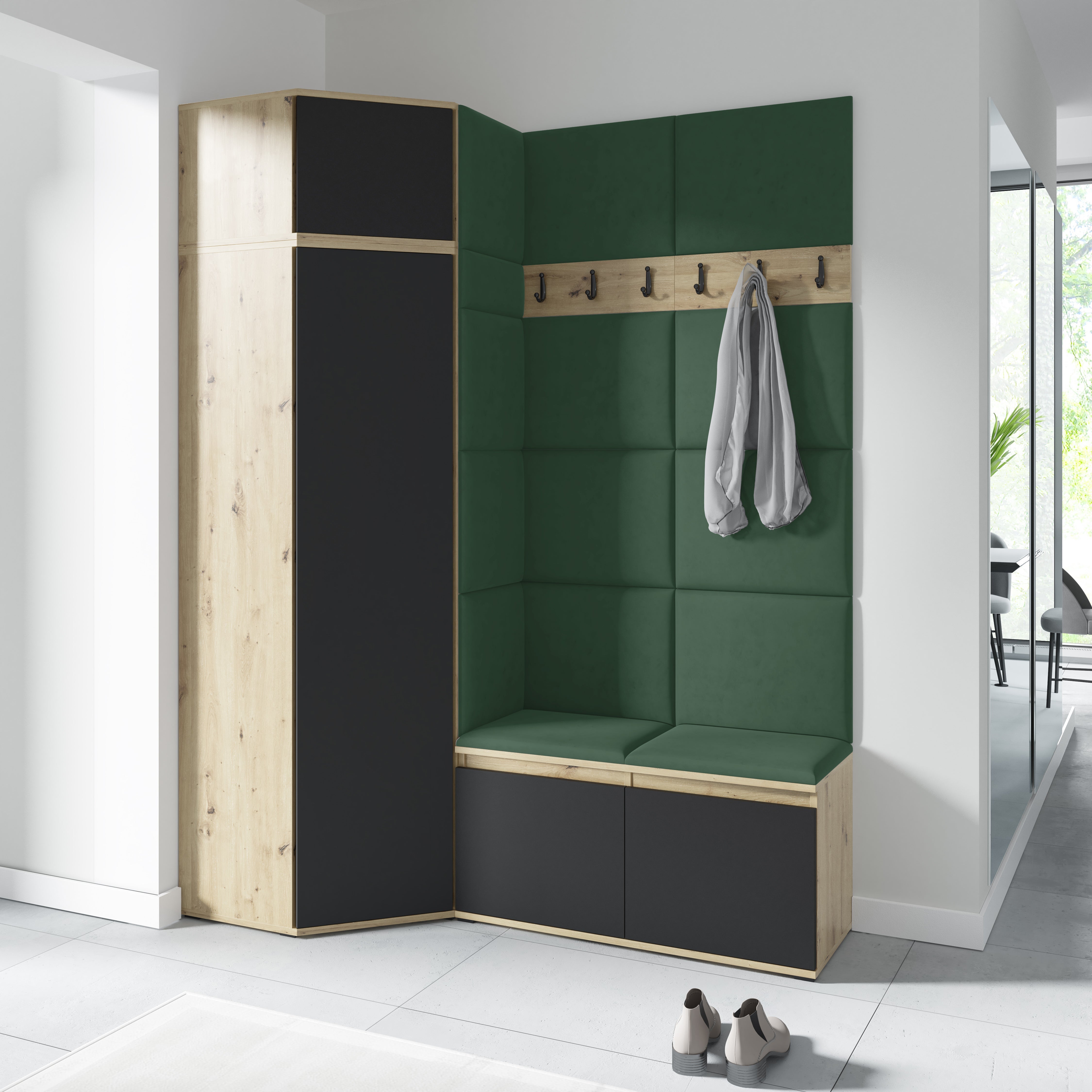 PK Emi 37 Hallway Wardrobe Aristan Oak\Black- Upholstered Panels in Various Colours