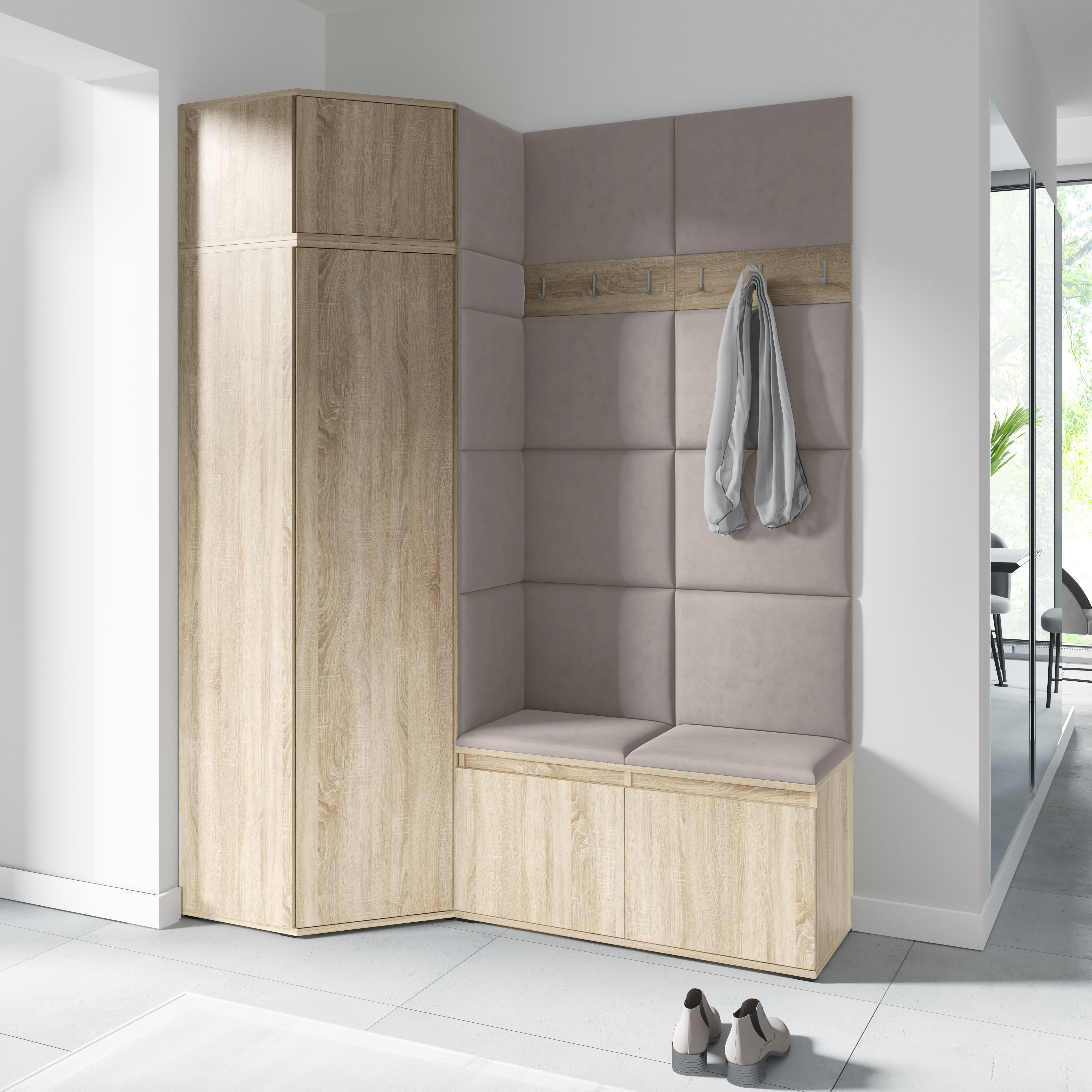 PK Emi 37 Hallway Wardrobe Sonoma Oak- Upholstered Panels in Various Colours
