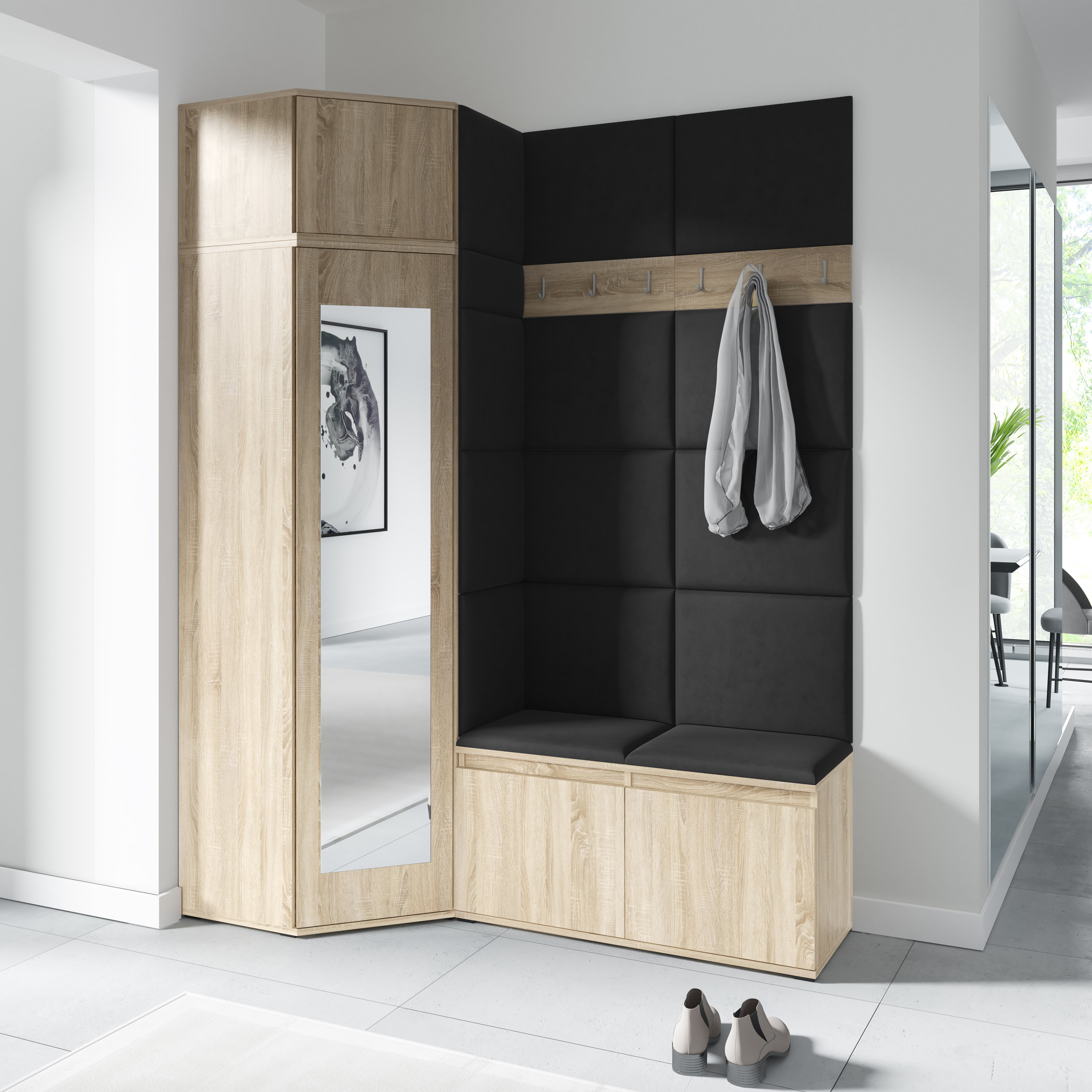 PK Emi 37 Hallway Wardrobe Sonoma Oak- Upholstered Panels in Various Colours