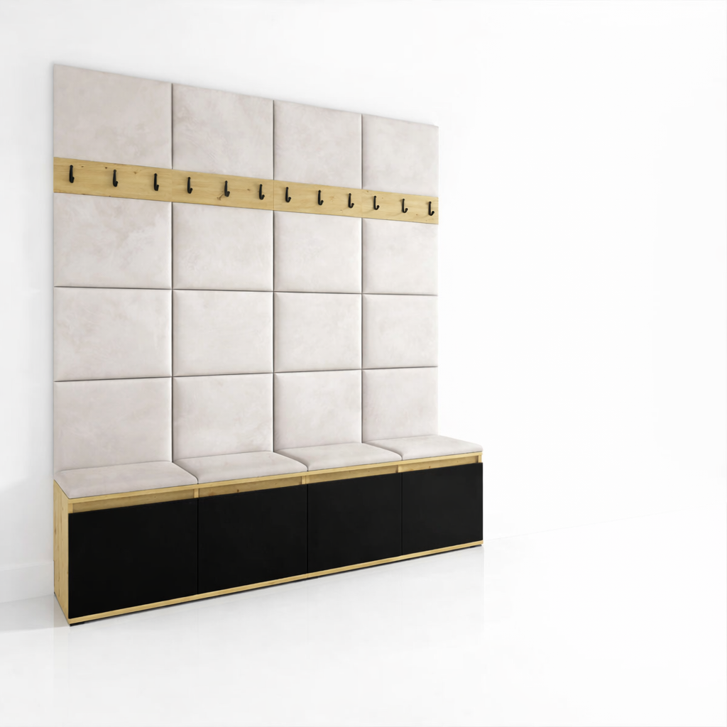 PK Emi 4 Hallway Wardrobe Artisan Oak / Black - Upholstered Panels in Various Colours
