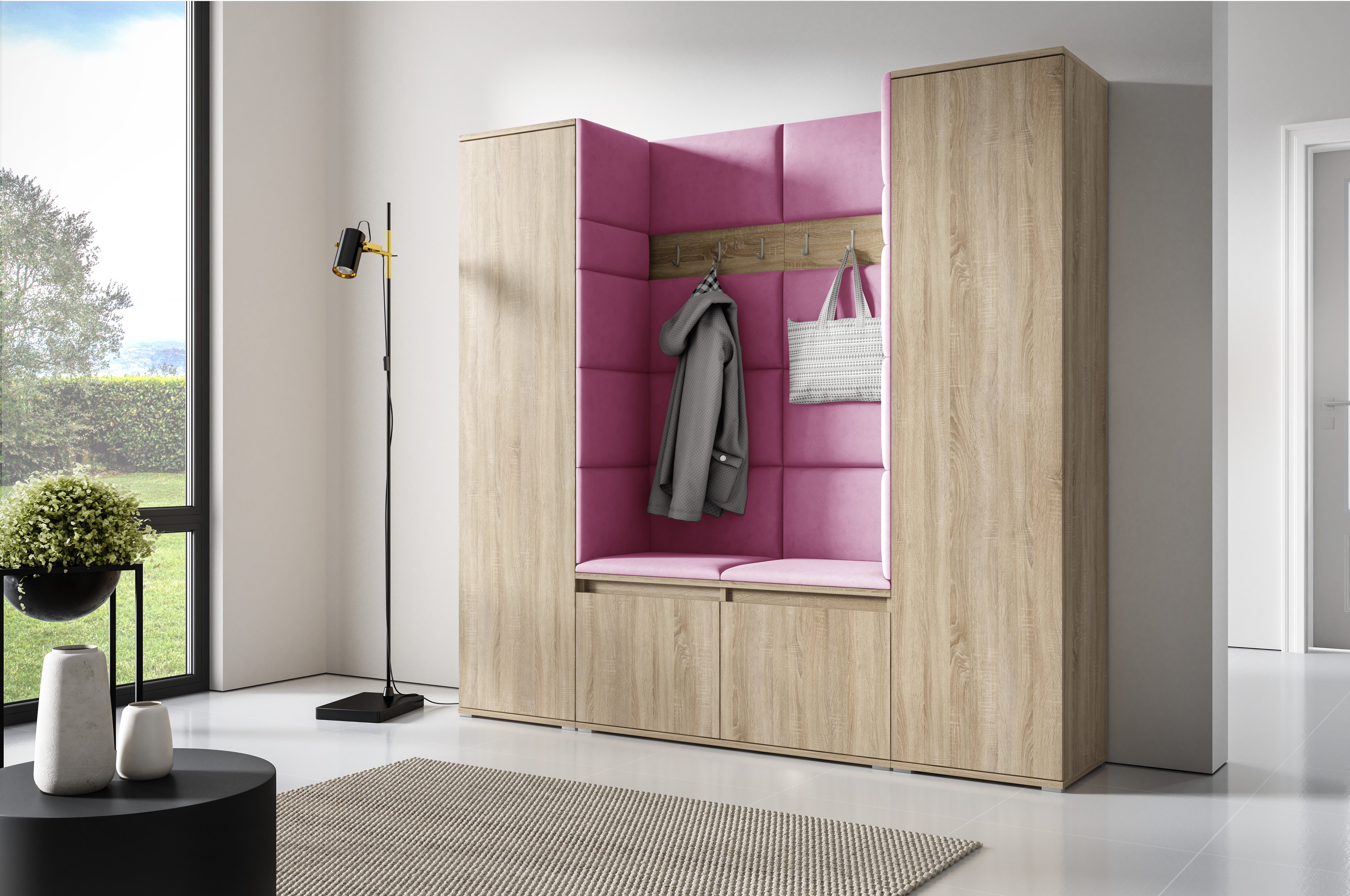 PK Emi 31 Hallway Wardrobe Sonoma Oak - Upholstered Panels in Various Colours