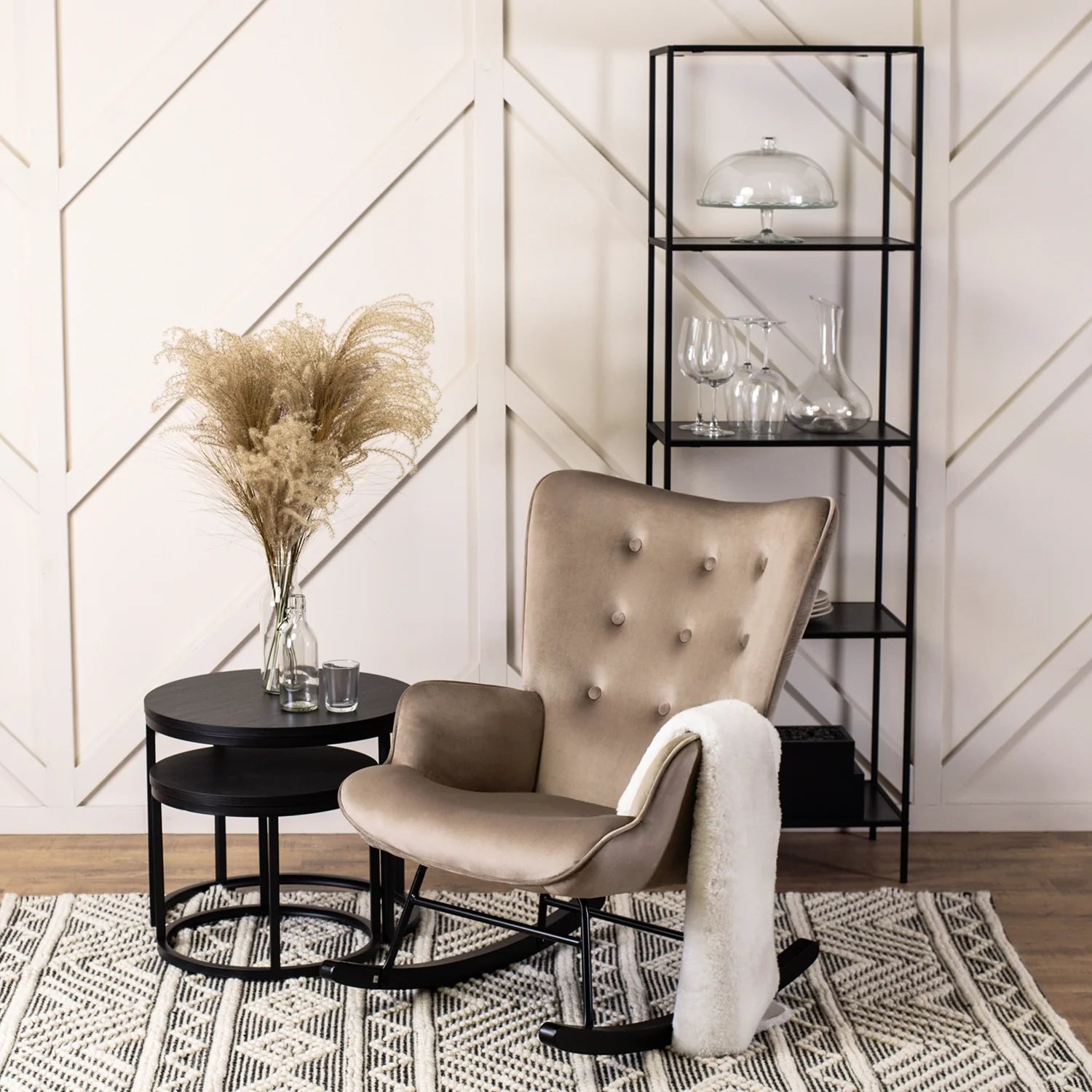 Elite ELIS Beige Velvet Rocking Chair