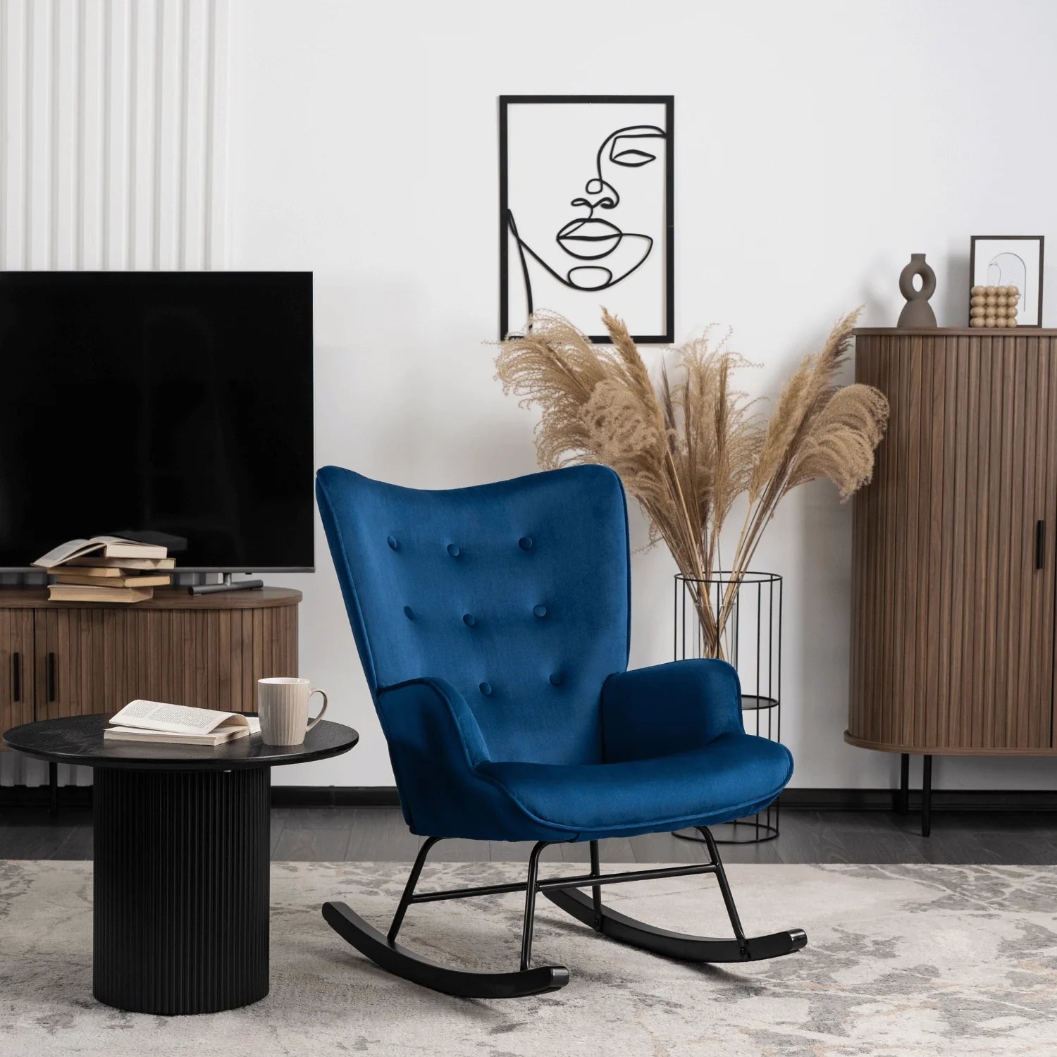 Elite ELIS Navy Blue Velvet Rocking Chair