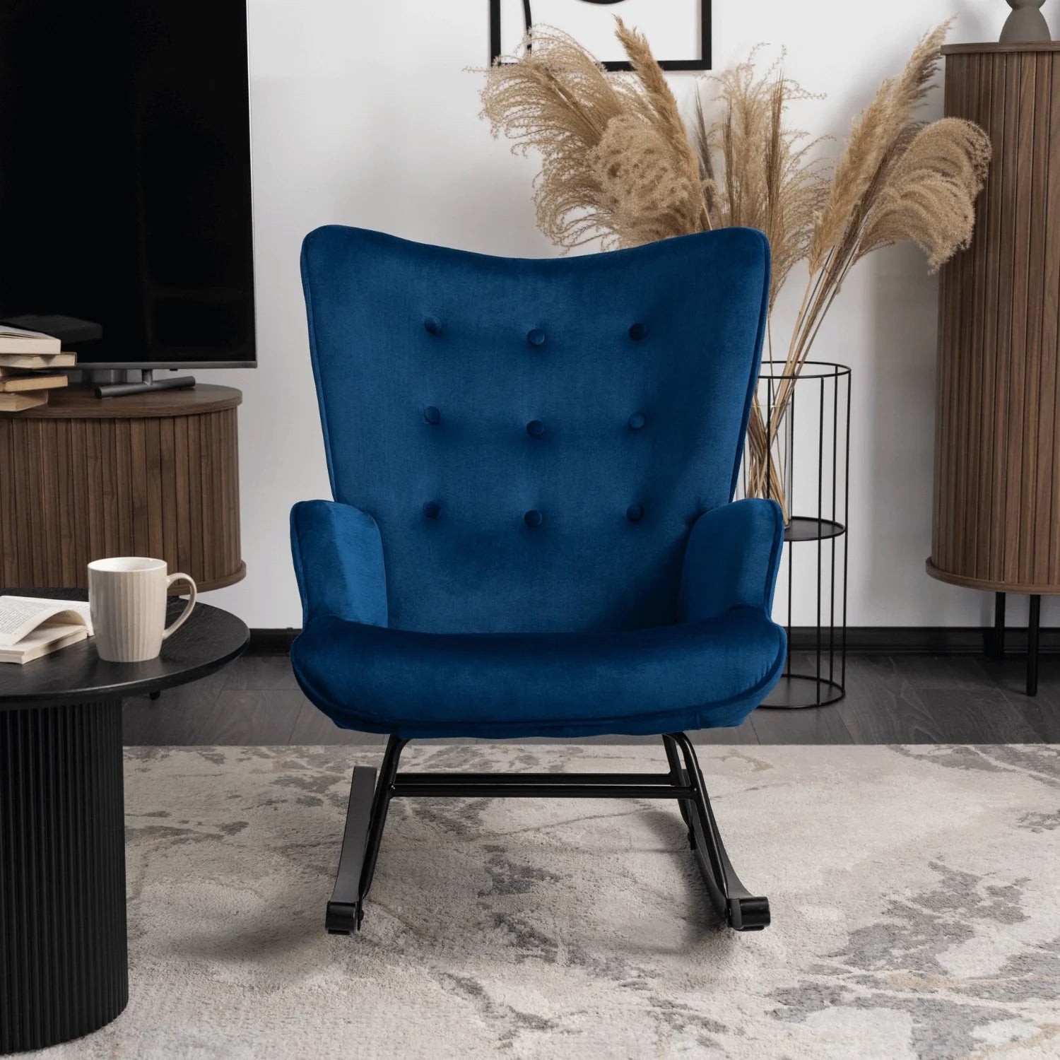 Elite ELIS Navy Blue Velvet Rocking Chair