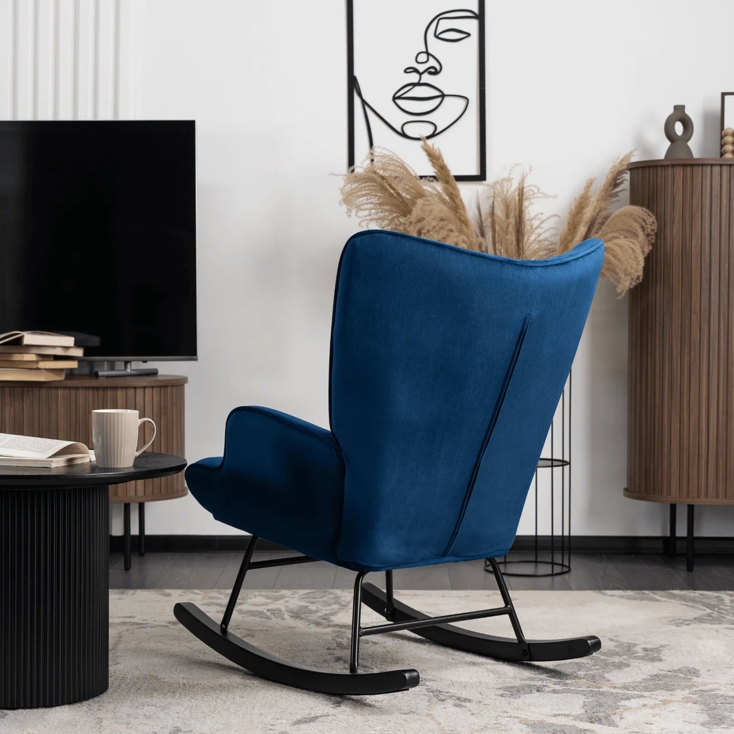 Elite ELIS Navy Blue Velvet Rocking Chair