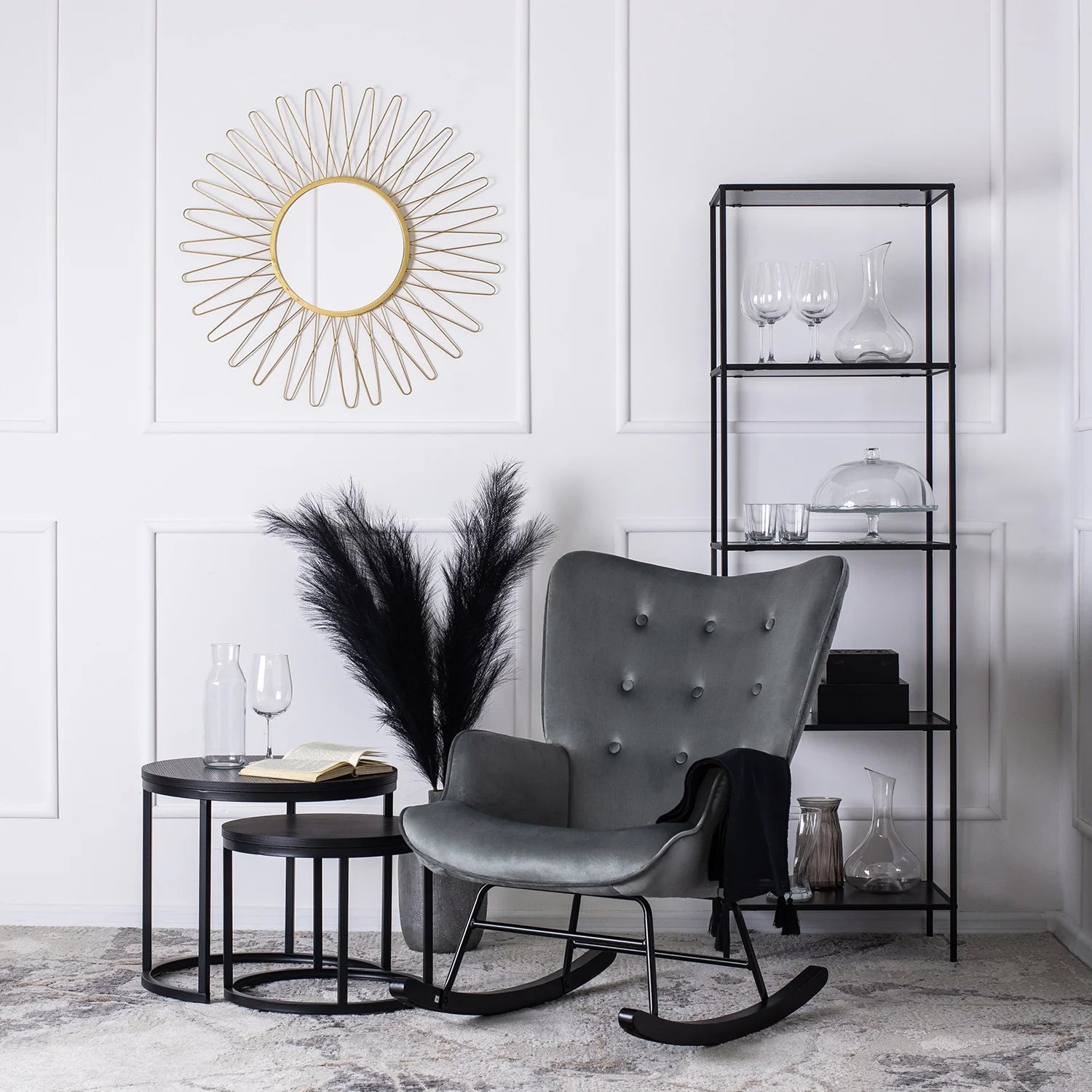 Elite ELIS Grey Velvet Rocking Chair