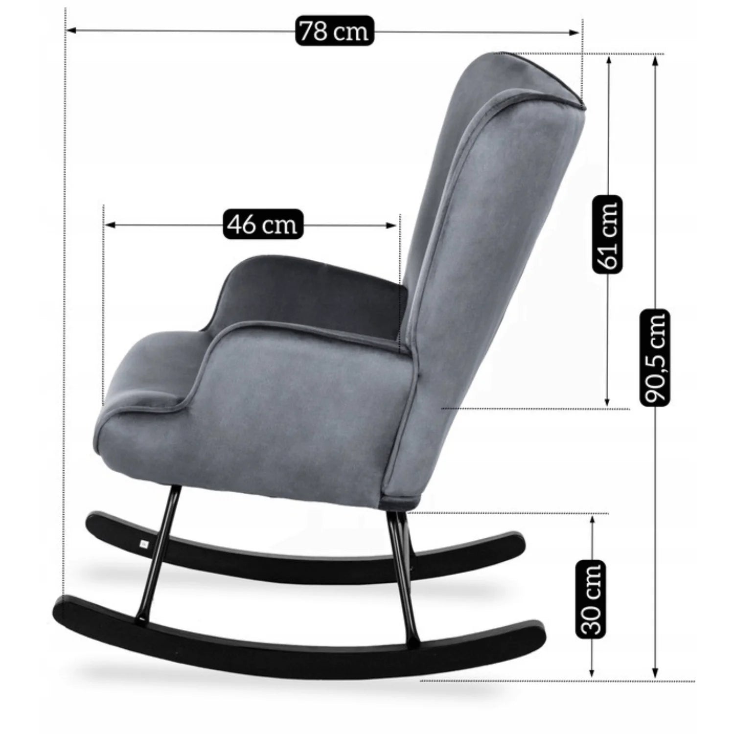 Elite ELIS Grey Velvet Rocking Chair