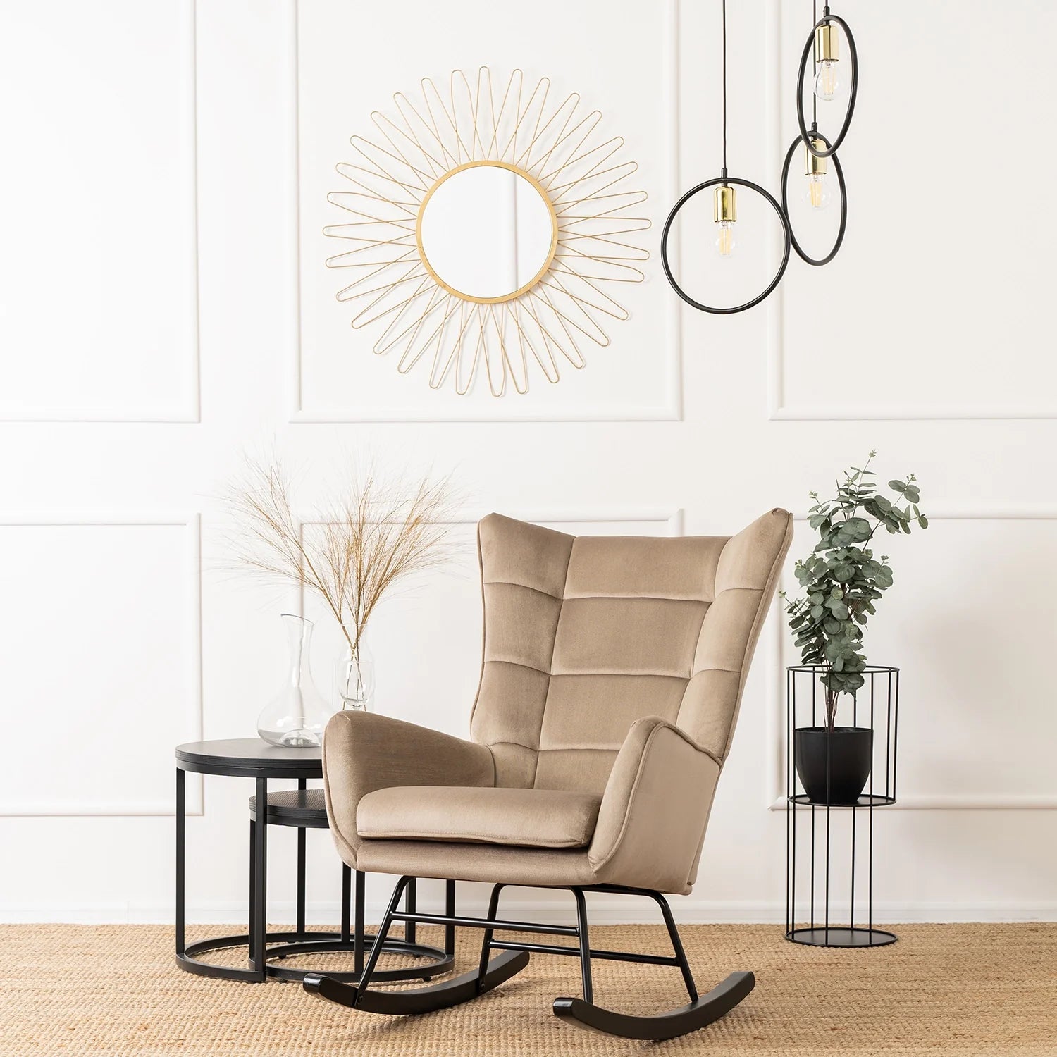 Elite JACKSON Beige Velvet Rocking Chair