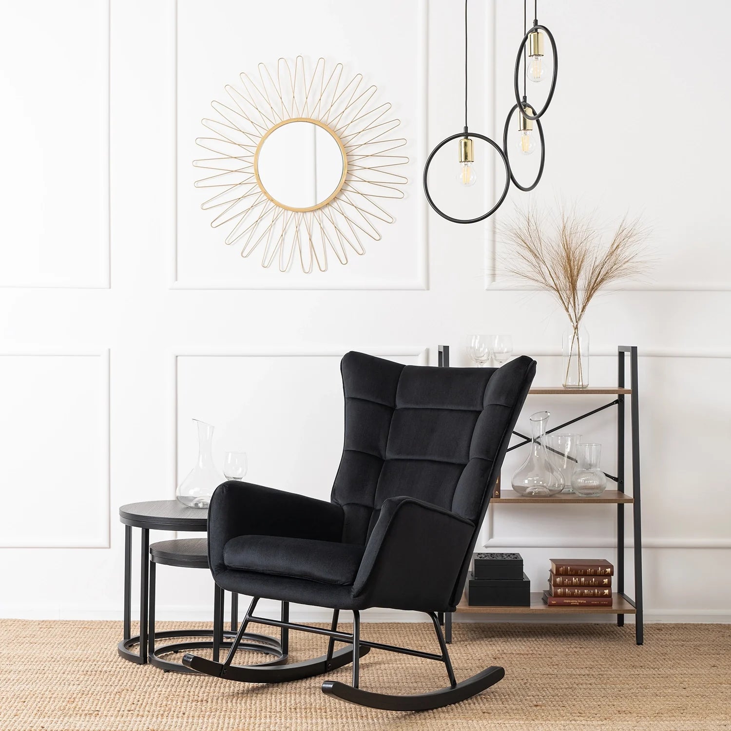 Elite JACKSON Black Velvet Rocking Chair