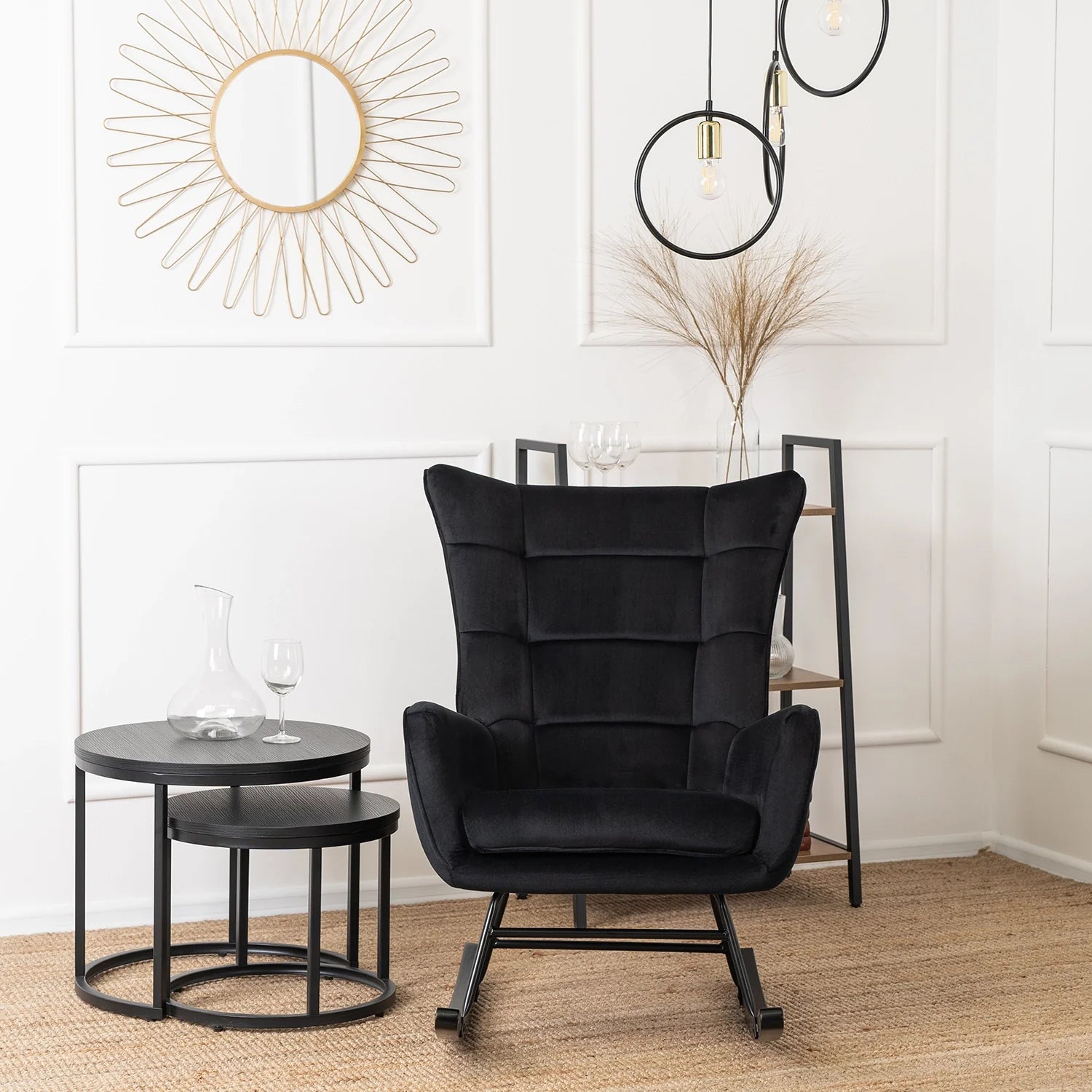 Elite JACKSON Black Velvet Rocking Chair