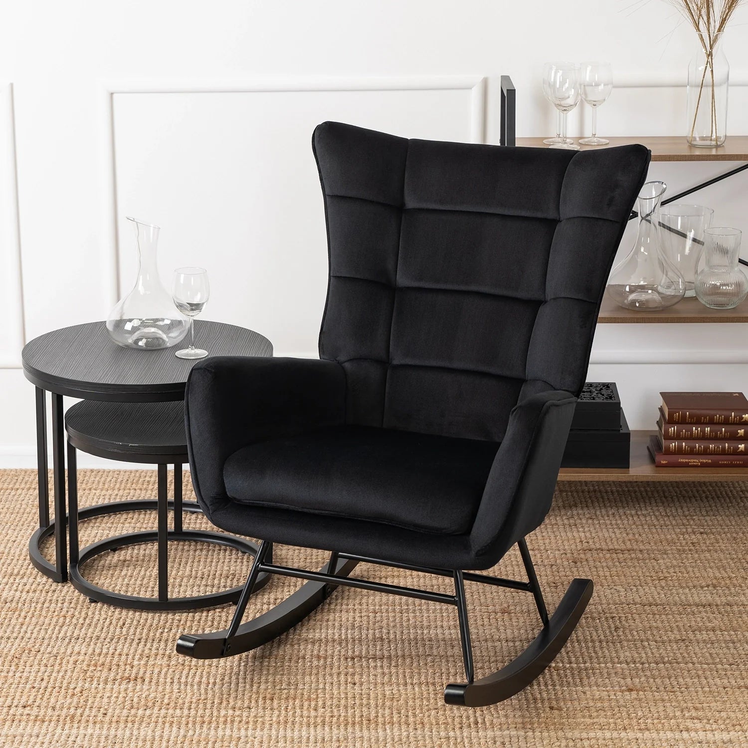 Elite JACKSON Black Velvet Rocking Chair
