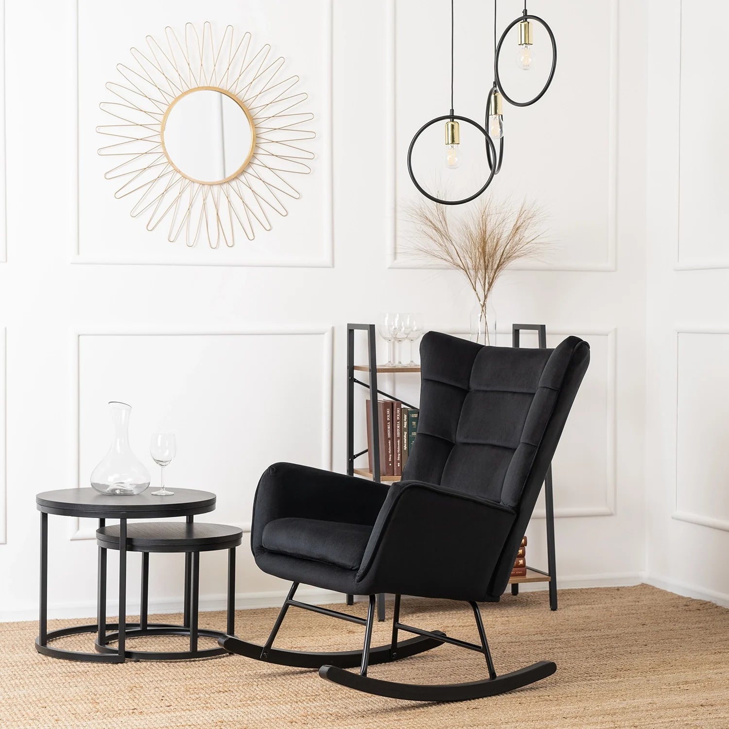 Elite JACKSON Black Velvet Rocking Chair