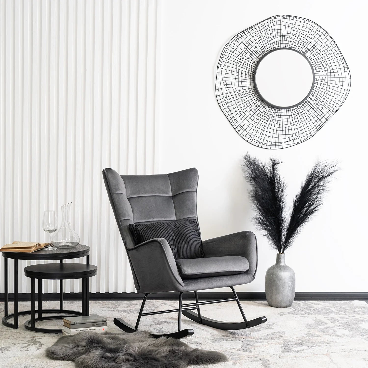 Elite JACKSON Grey Velvet Rocking Chair