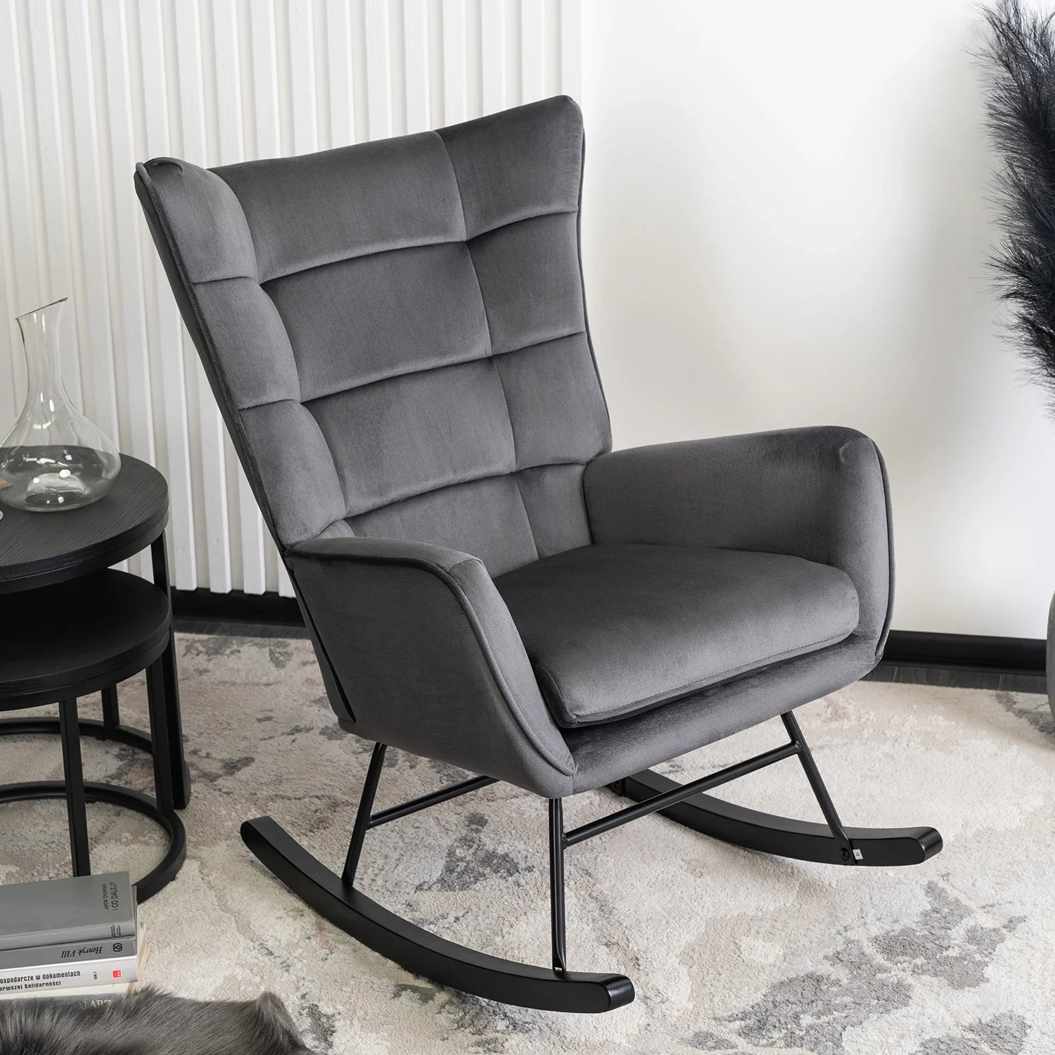 Elite JACKSON Grey Velvet Rocking Chair