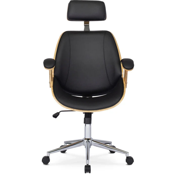 Elite FABIAN Tufted Executive Chair with Bentwood Frame – Golden Oak / Black Eco-Leather Loft Style