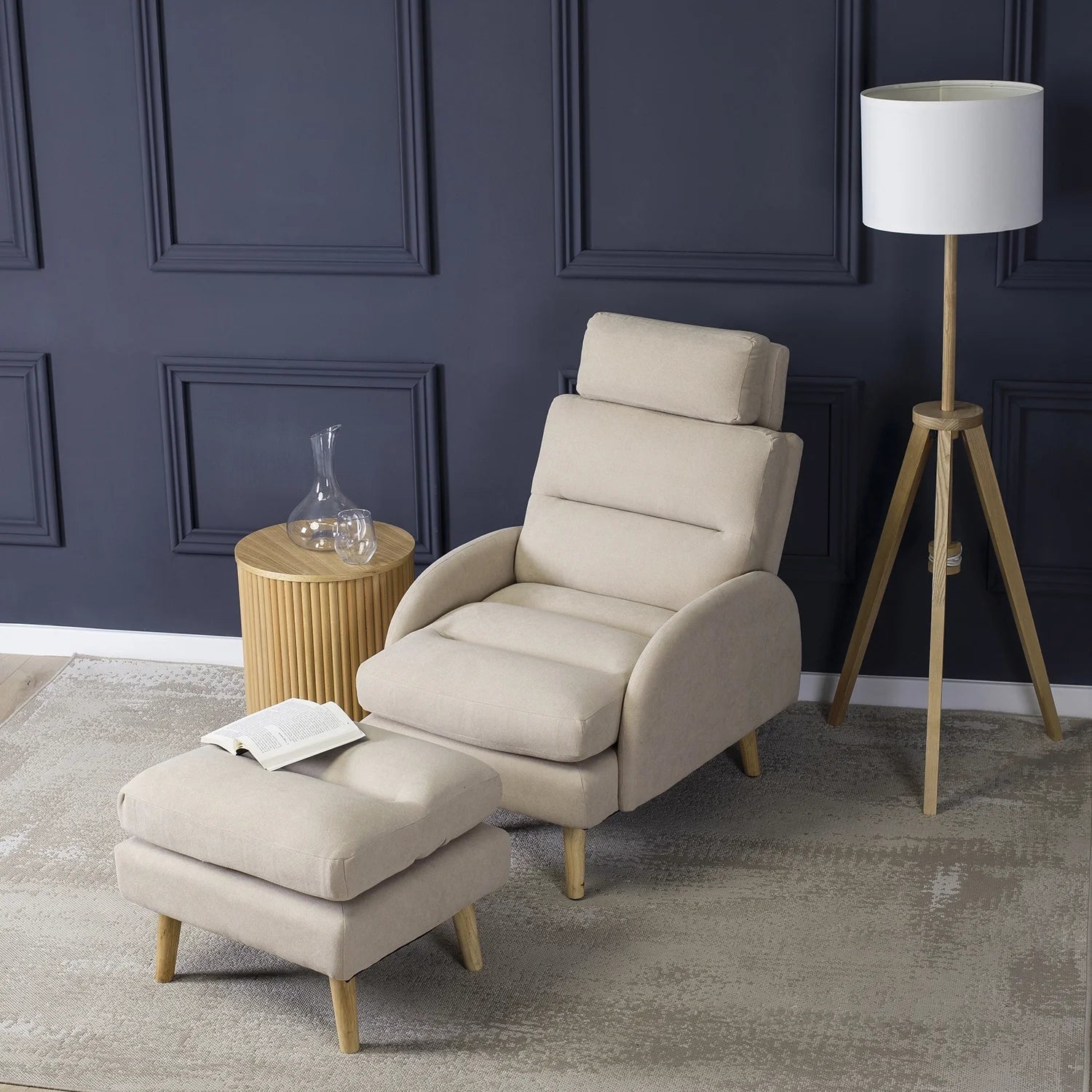 Elite HENRY Beige Recliner Armchair with Footrest