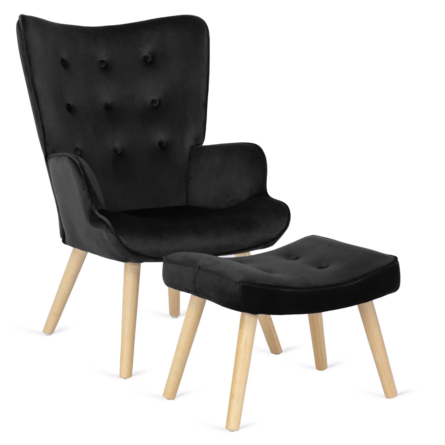 Elite LOZANO Black Velvet Armchair with Footstool