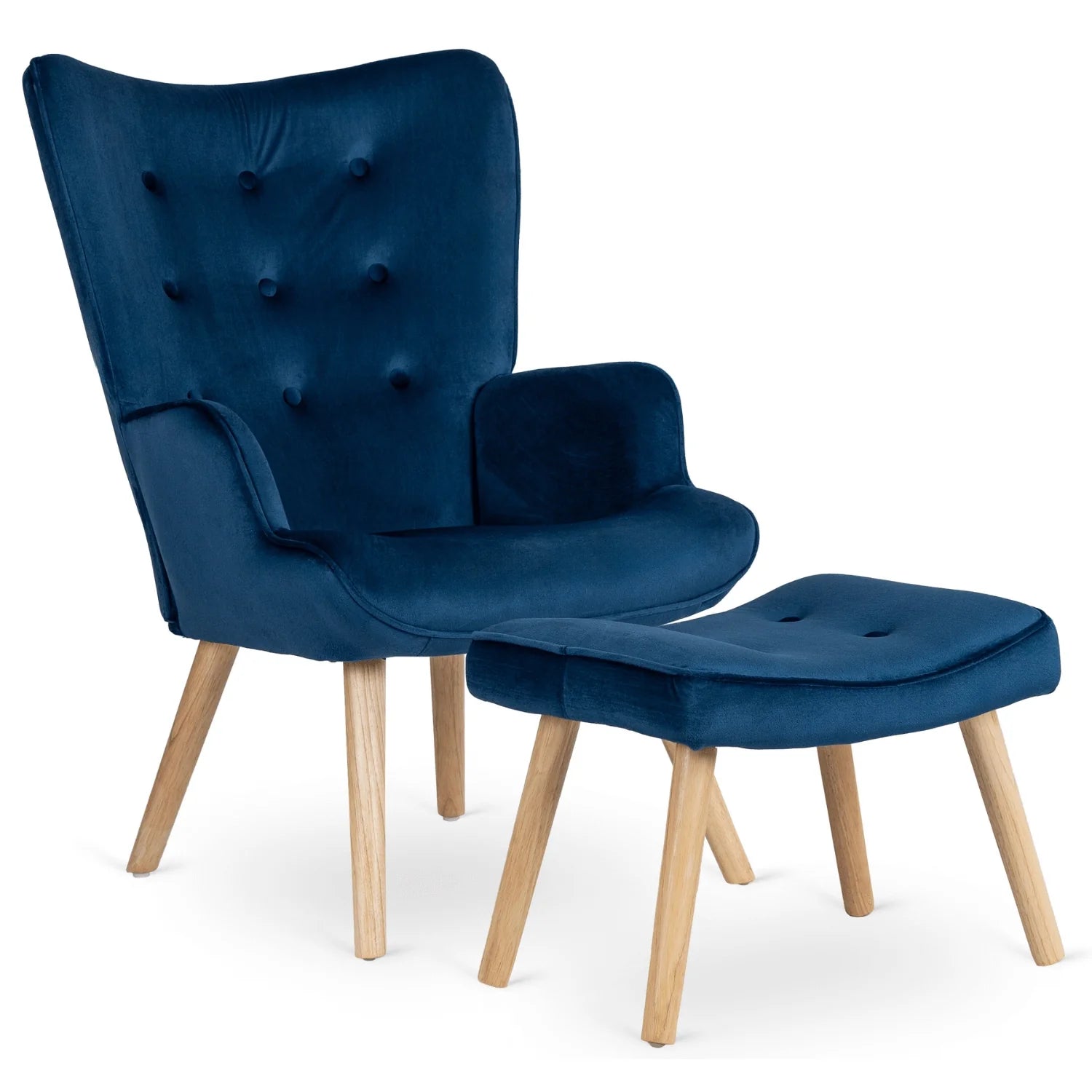 Elite LOZANO Navy Blue Velvet Armchair with Footstool