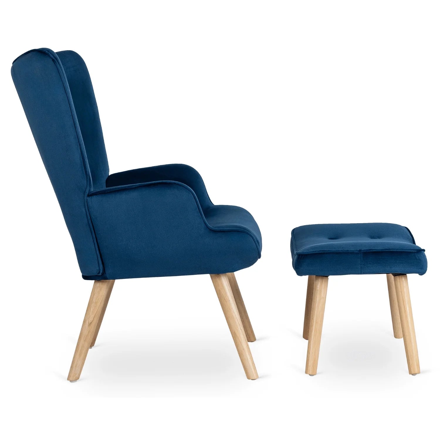 Elite LOZANO Marineblauer Samtsessel mit Fußhocker