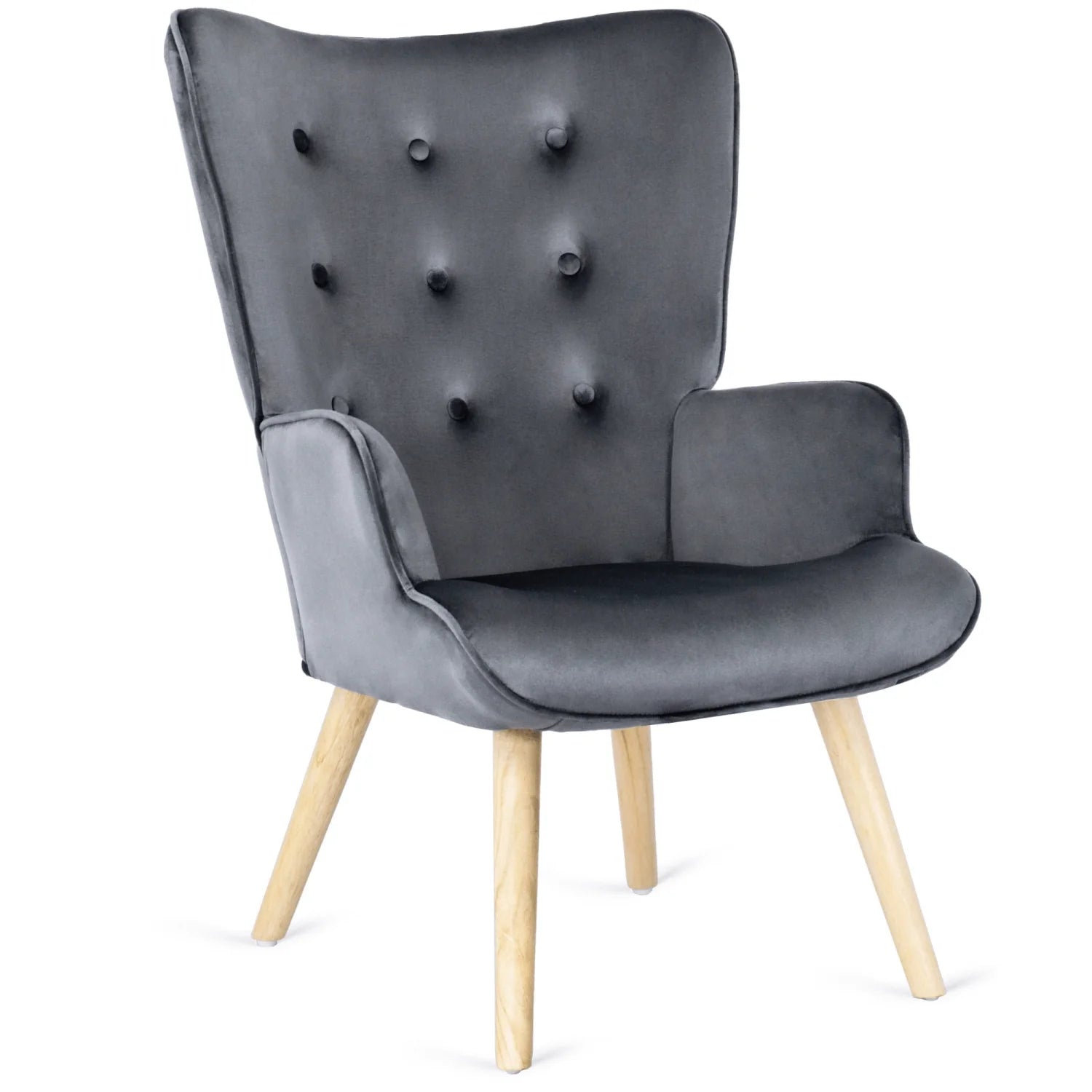 Elite LOZANO Grey Velvet Armchair with Footstool