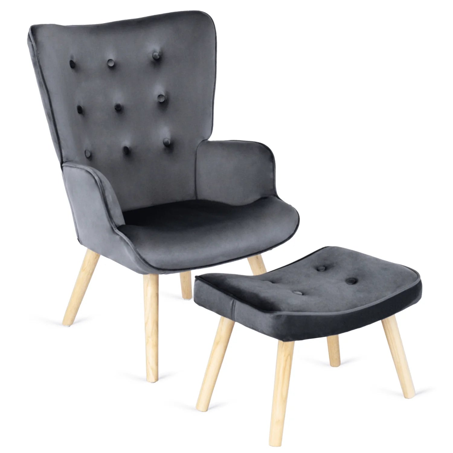 Elite LOZANO Grey Velvet Armchair with Footstool