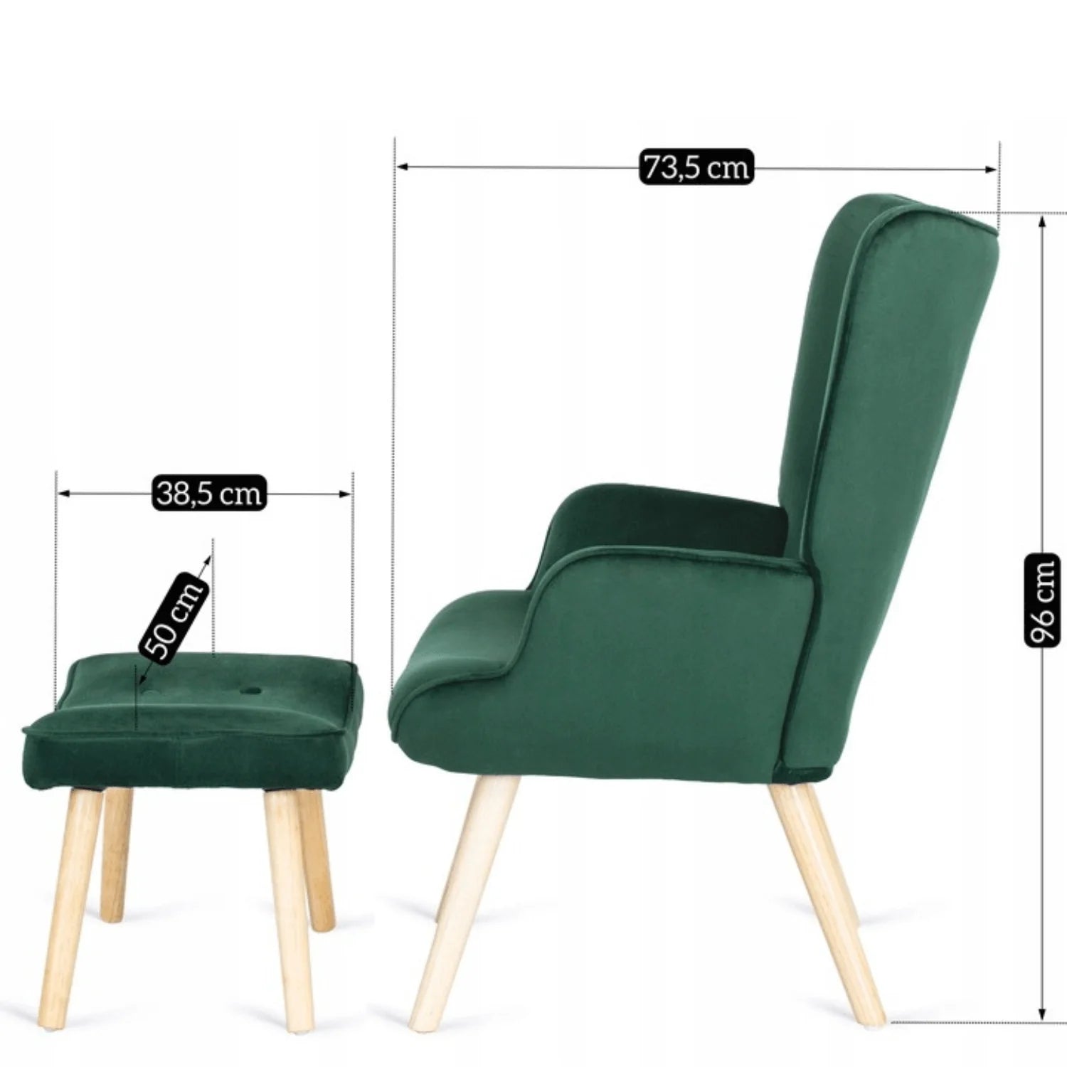 Elite LOZANO Green Velvet Armchair with Footstool