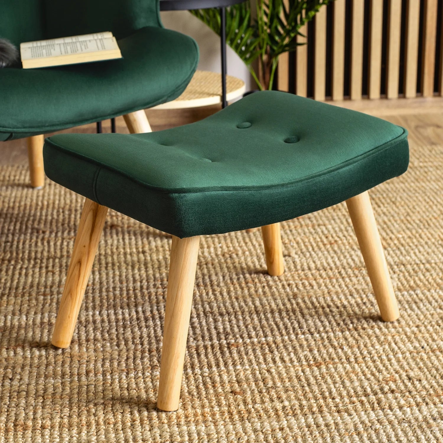 Elite LOZANO Green Velvet Armchair with Footstool