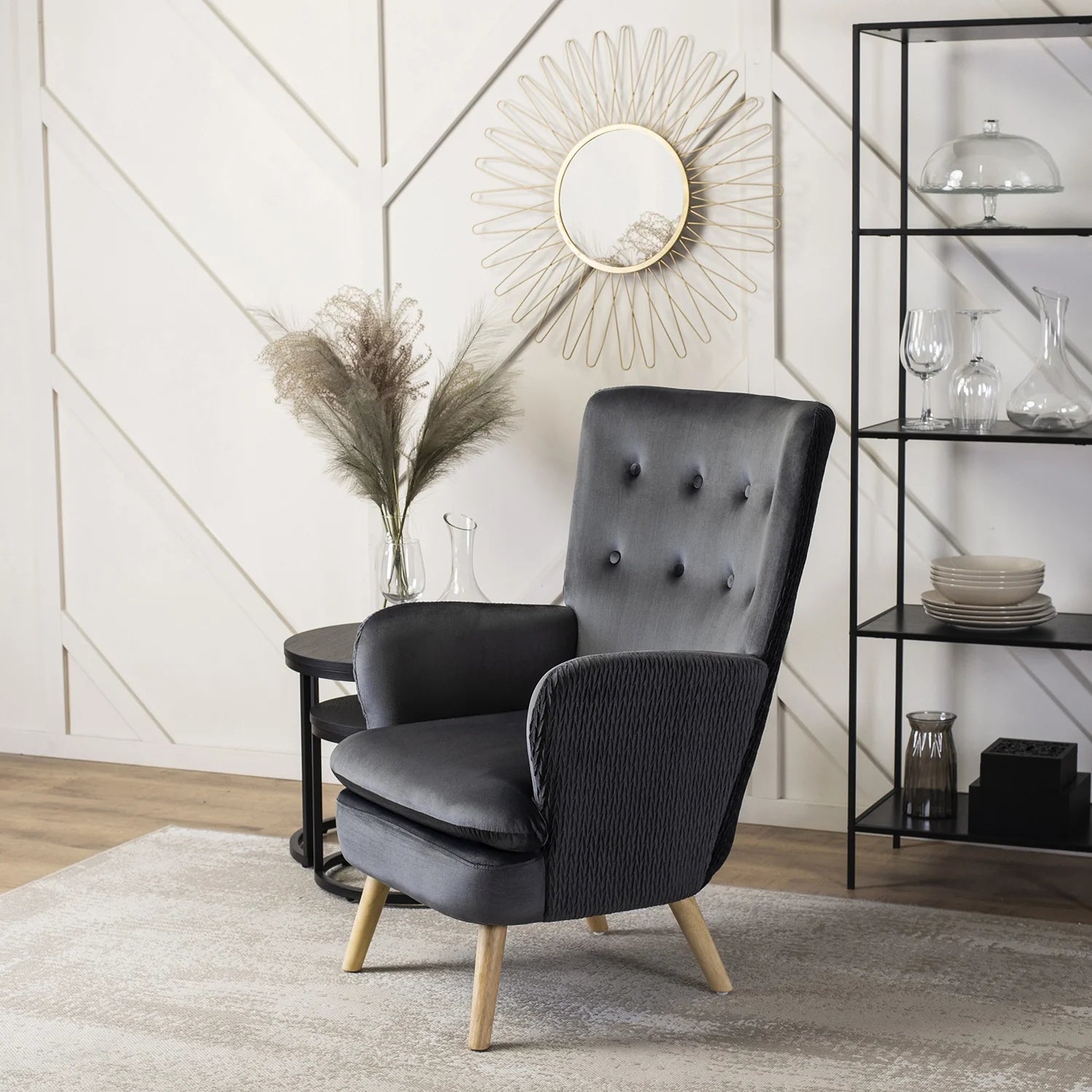 Elite SANTOS Grey Velvet Armchair