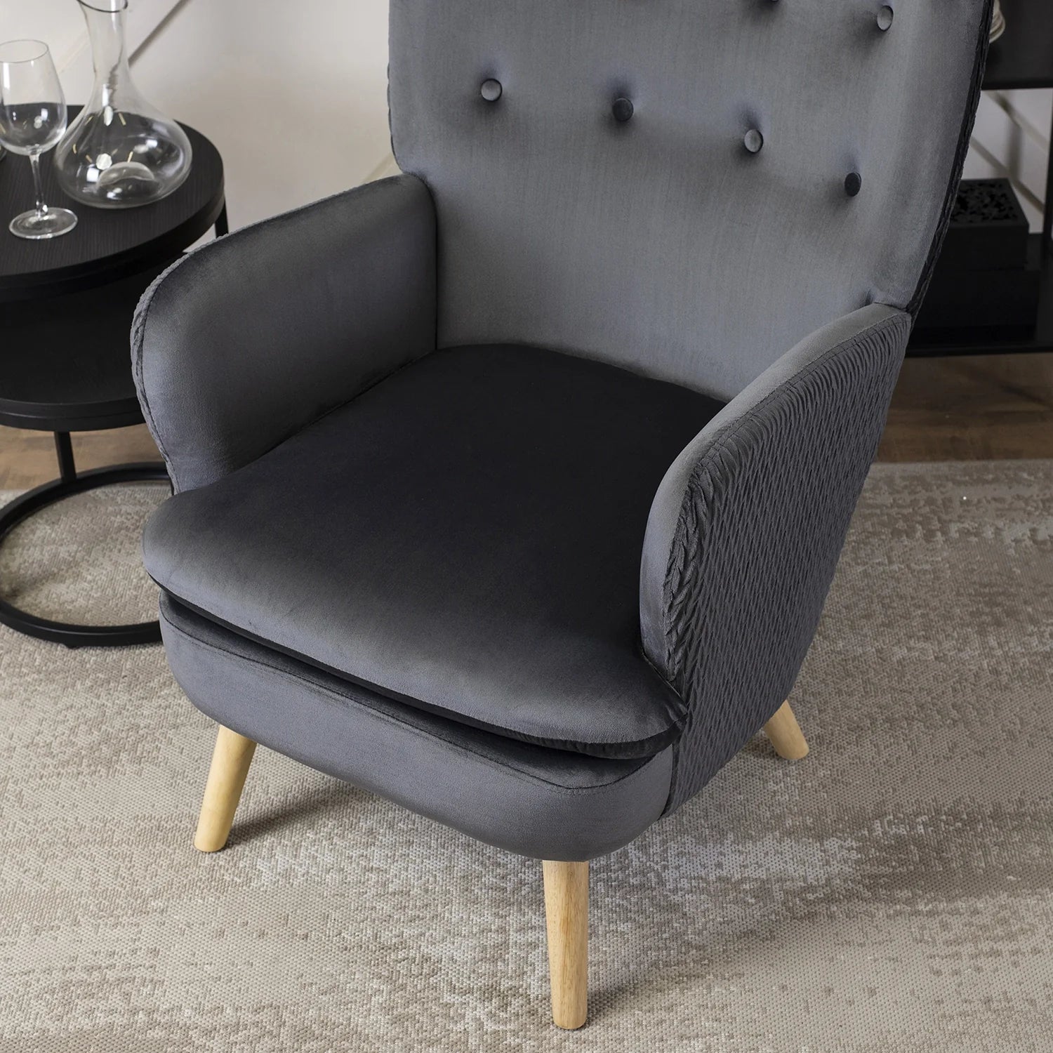 Elite SANTOS Grey Velvet Armchair