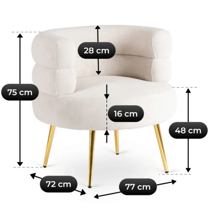 Elite PRESTON Lounge Armchair for Living Room- Cream/Gold Modern