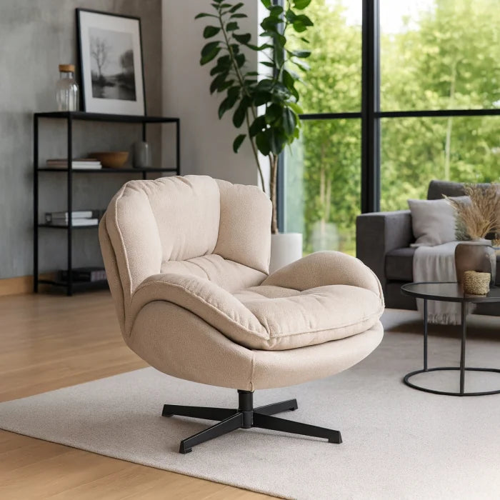 Elite Rosa Swivel Lounge Armchair- Cream