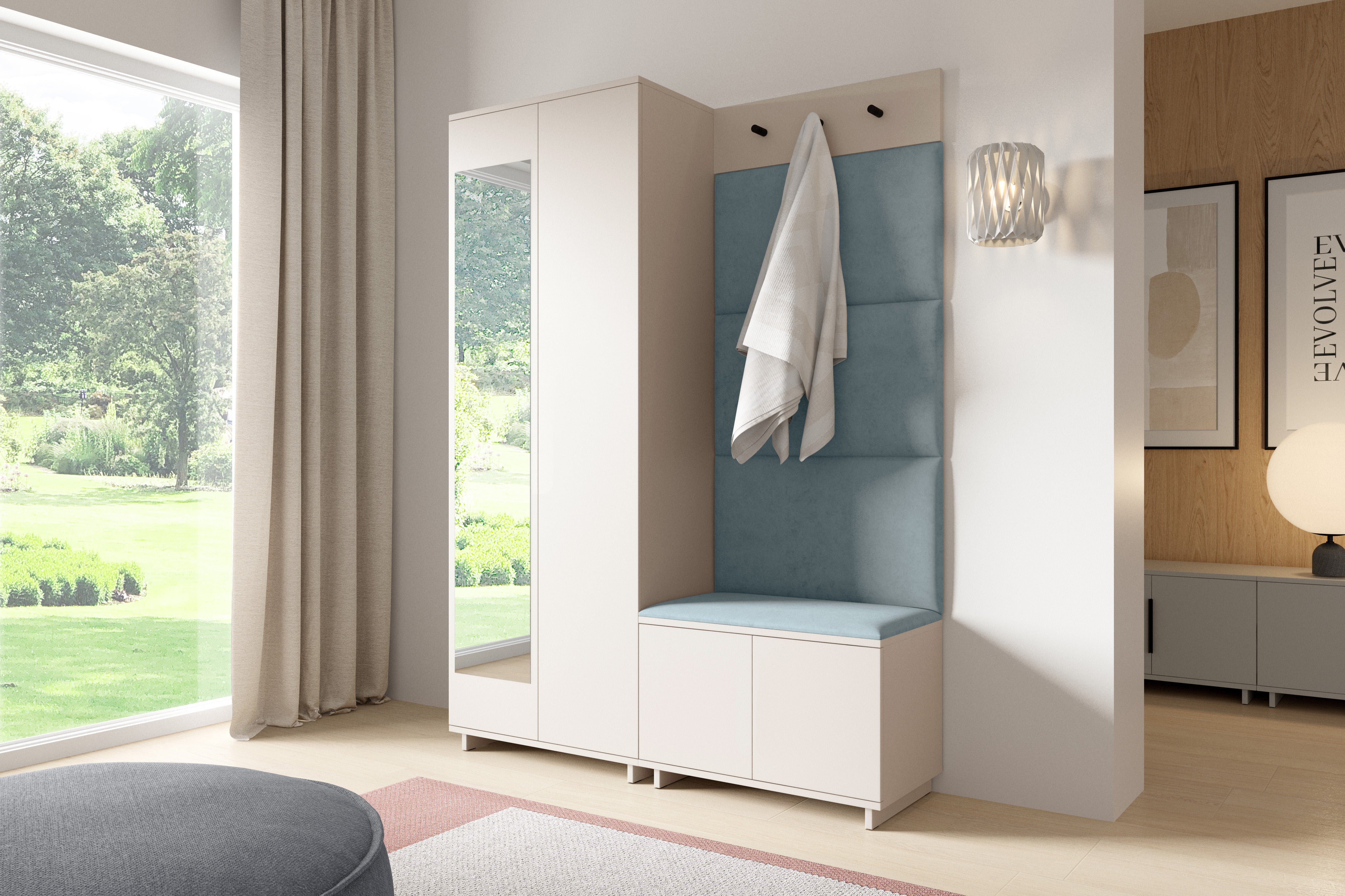 PK Bianco 3 Hallway Wardrobe Set - Upholstered Panels in Various Colours