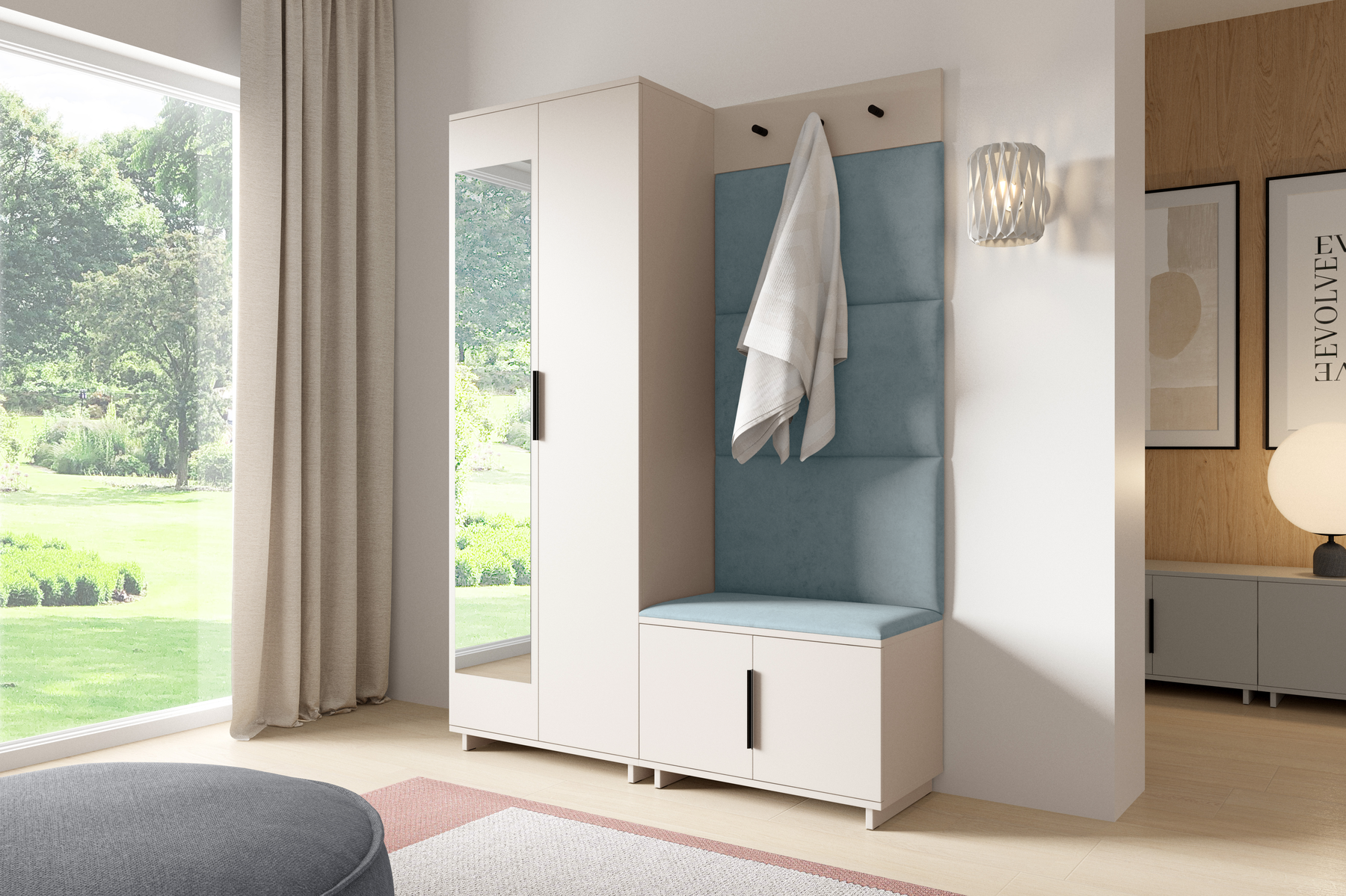 PK Bianco 3 Hallway Wardrobe Set - Upholstered Panels in Various Colours