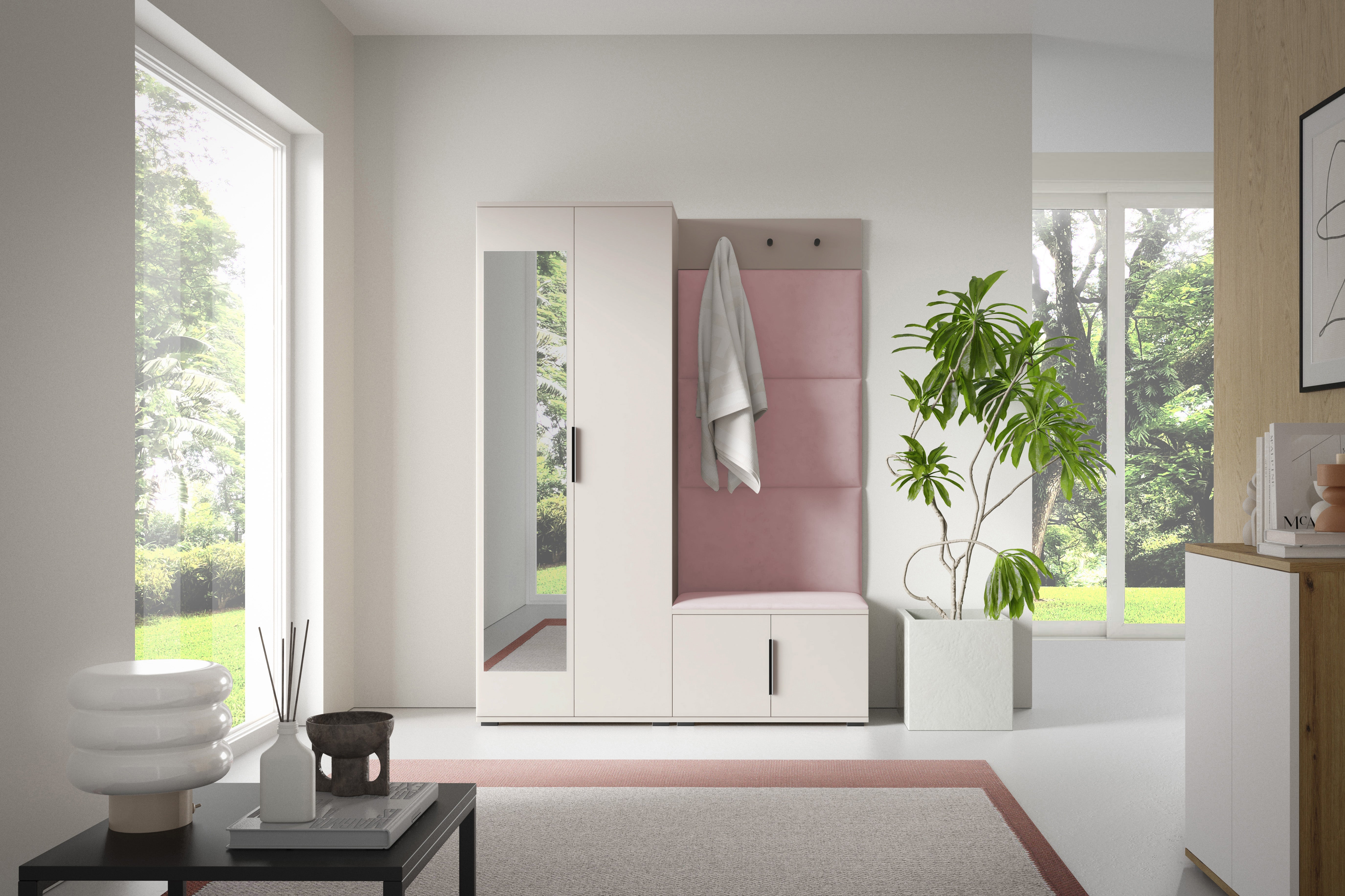PK Bianco 3 Hallway Wardrobe Set - Upholstered Panels in Various Colours