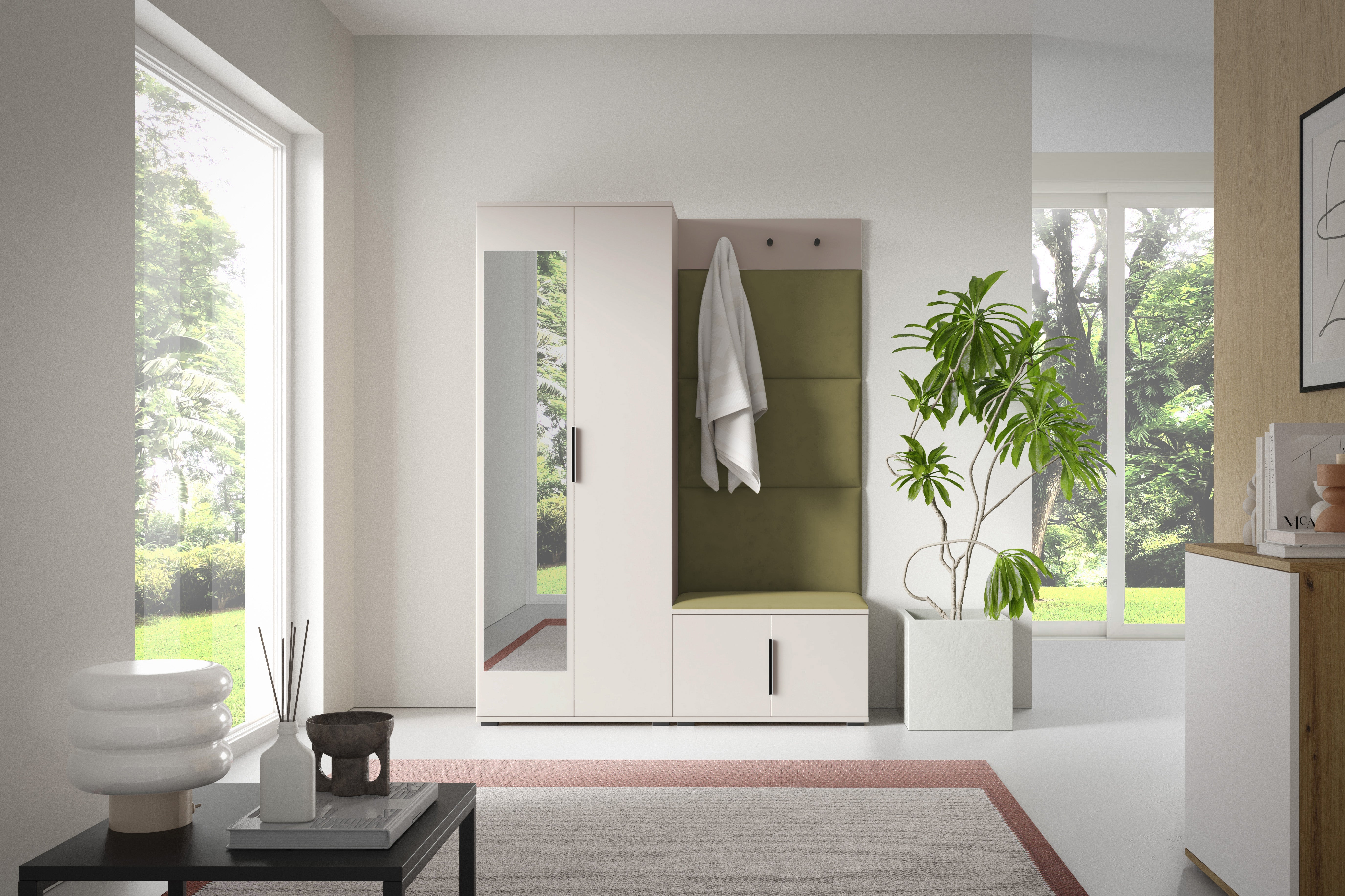 PK Bianco 3 Hallway Wardrobe Set - Upholstered Panels in Various Colours